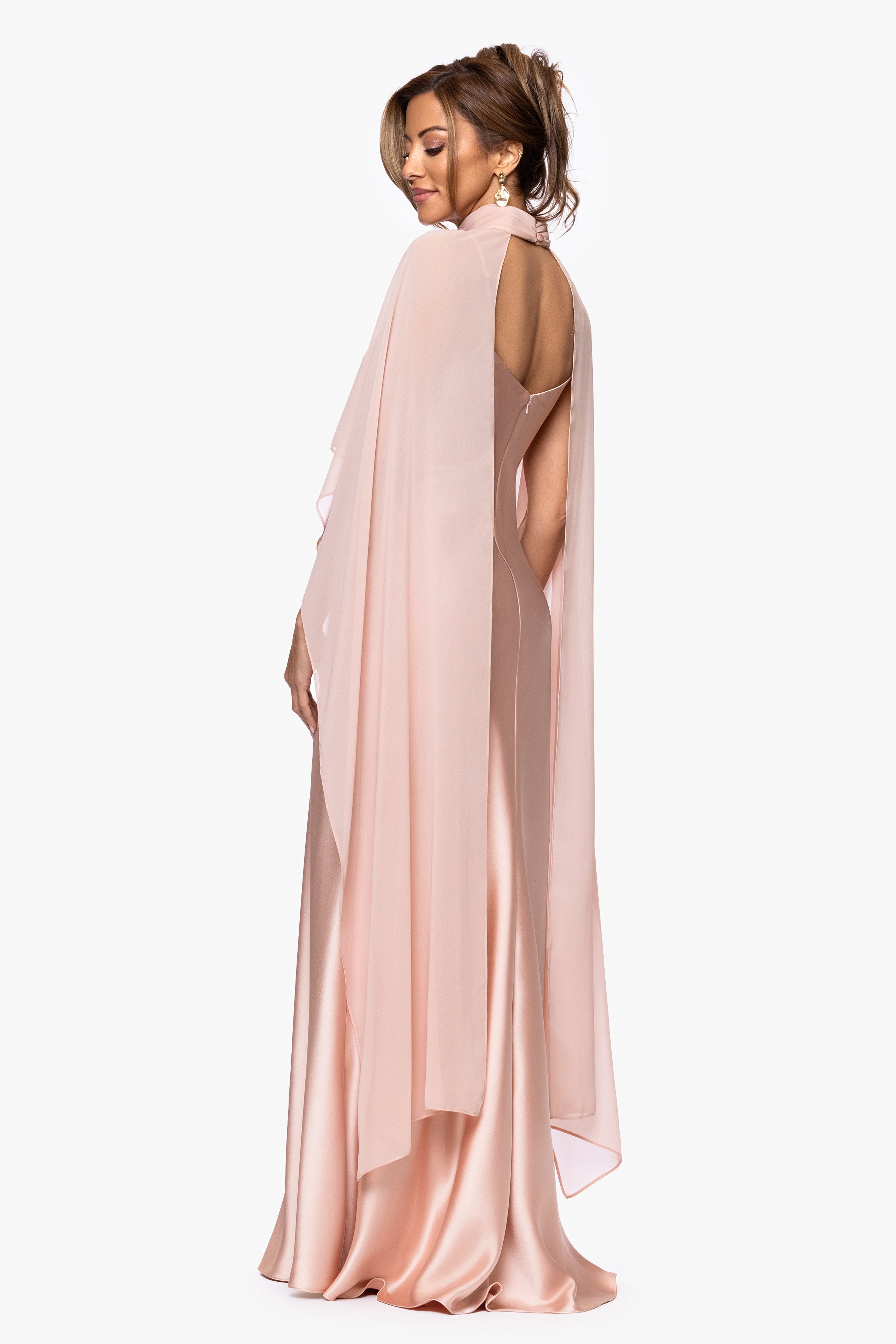 "Laura" Satin Dress With Removable Chiffon Shawl Dress