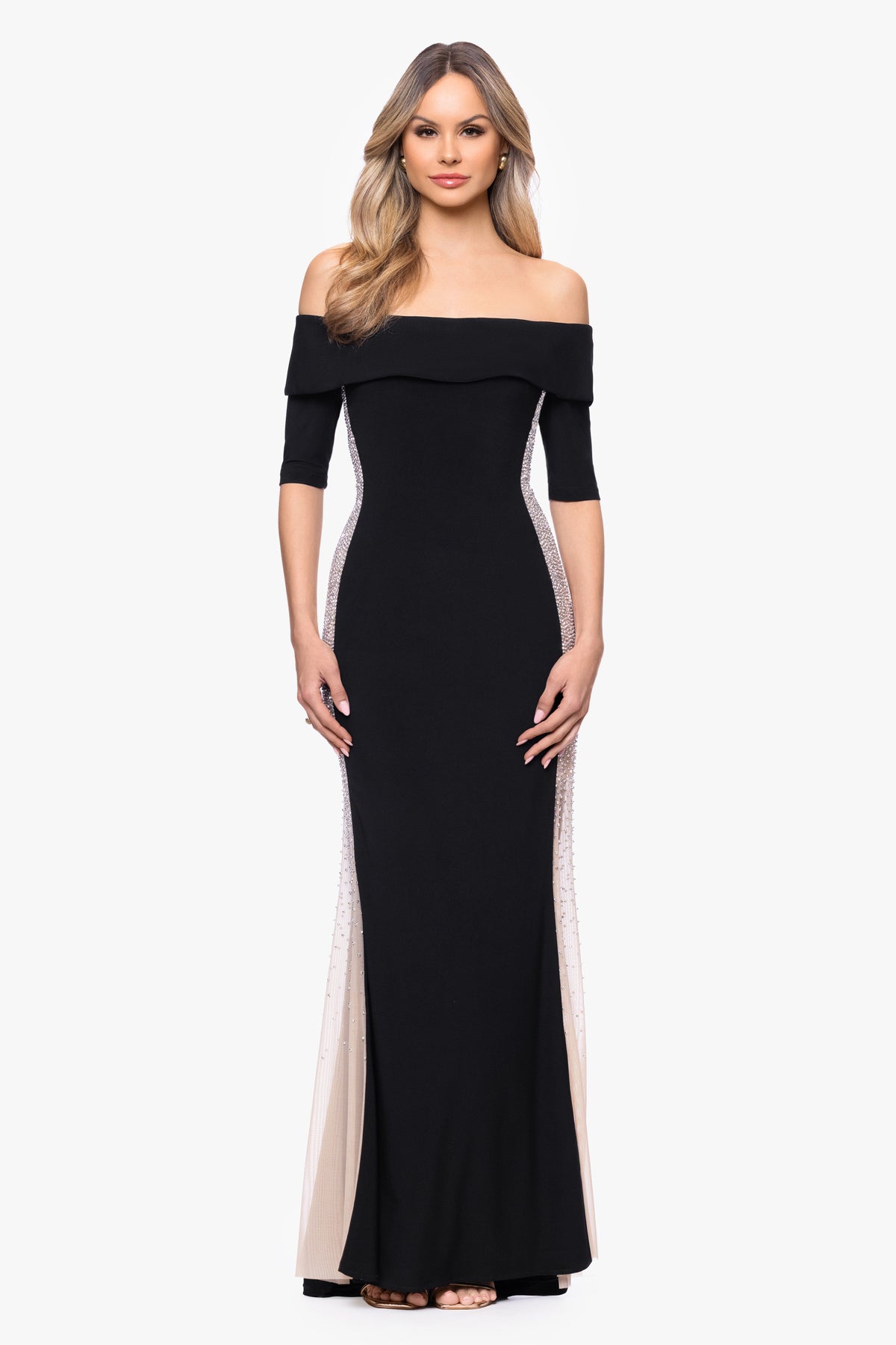 "Alice" Jersey Knit Off Shoulder Caviar Dress