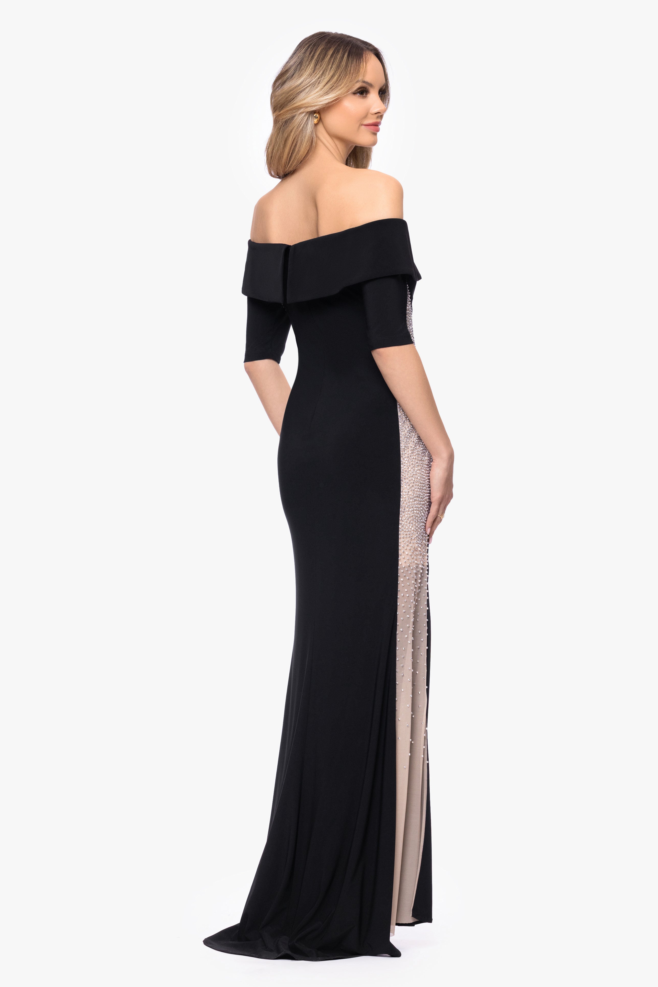 "Alice" Jersey Knit Off The Shoulder Caviar Dress