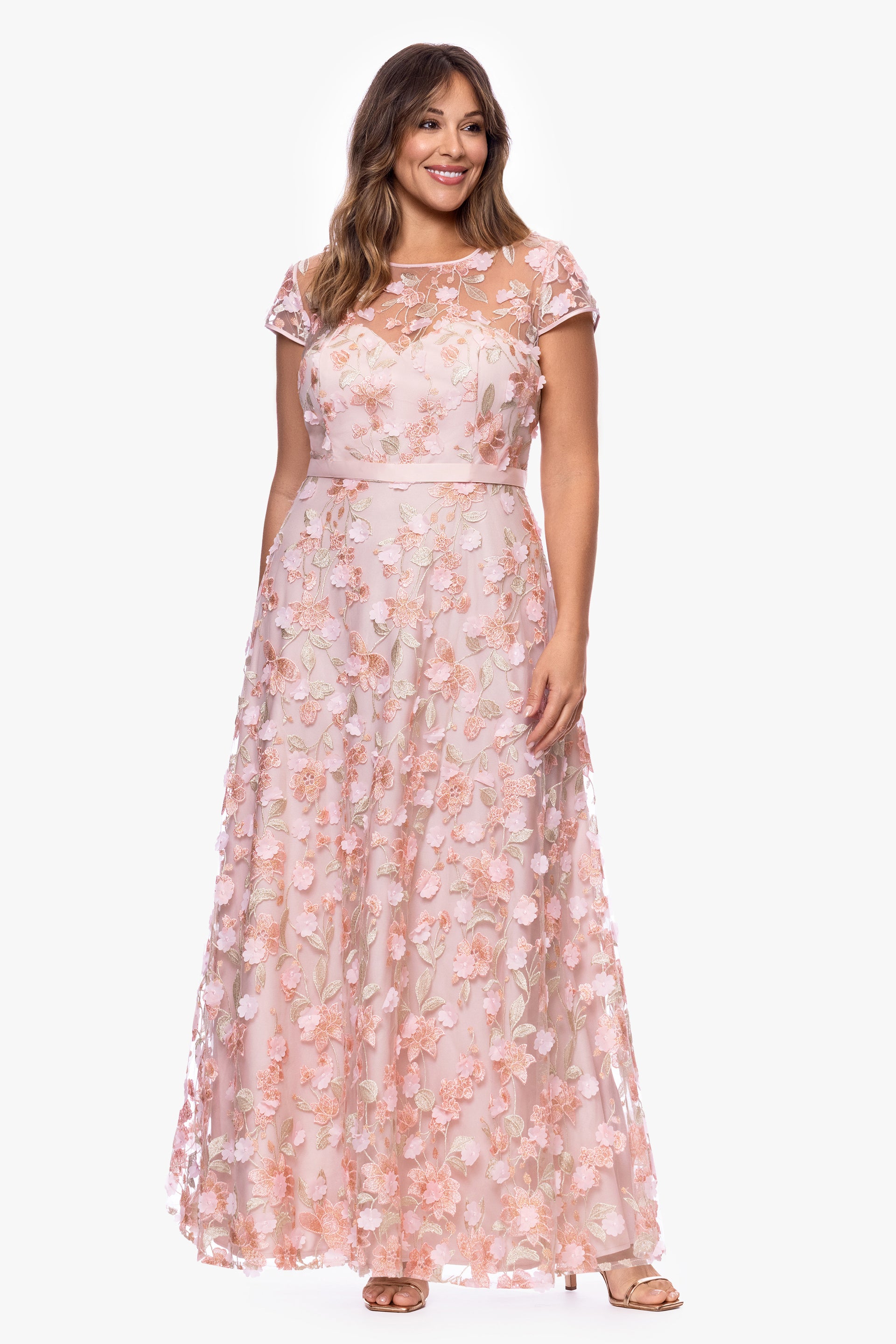 Plus "Sydnee" Flower Embellished Cap Sleeve Dress