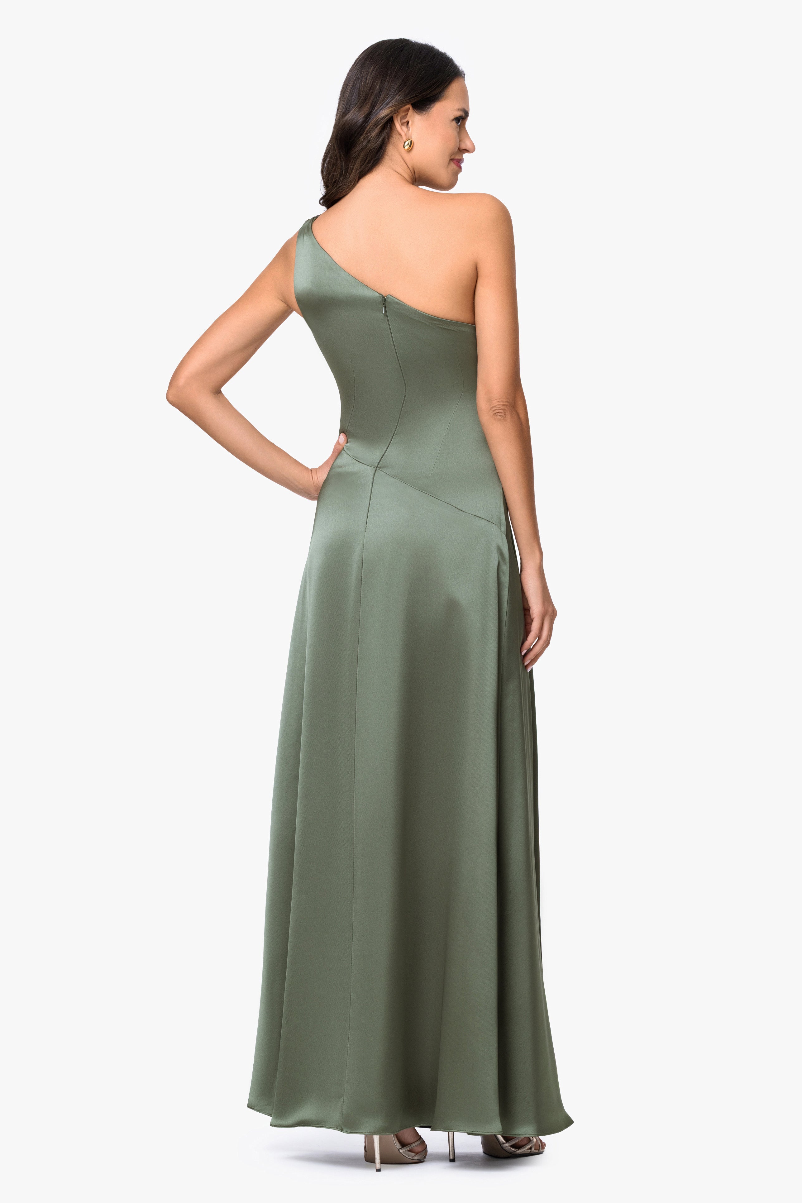 "Leona" Satin Twist Waist Long Dress