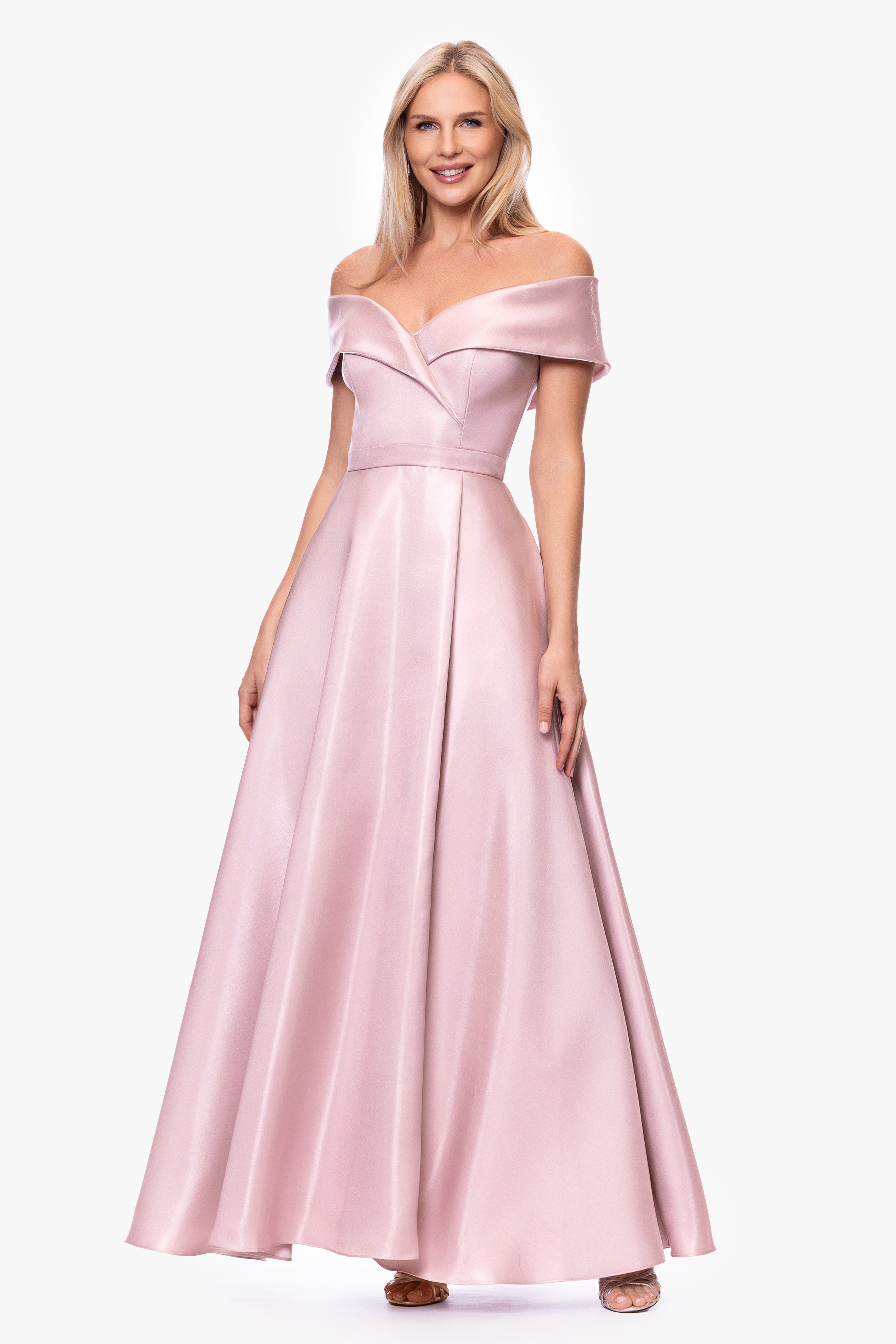 "Laney" Mikado Off the Shoulder Floor Length Dress
