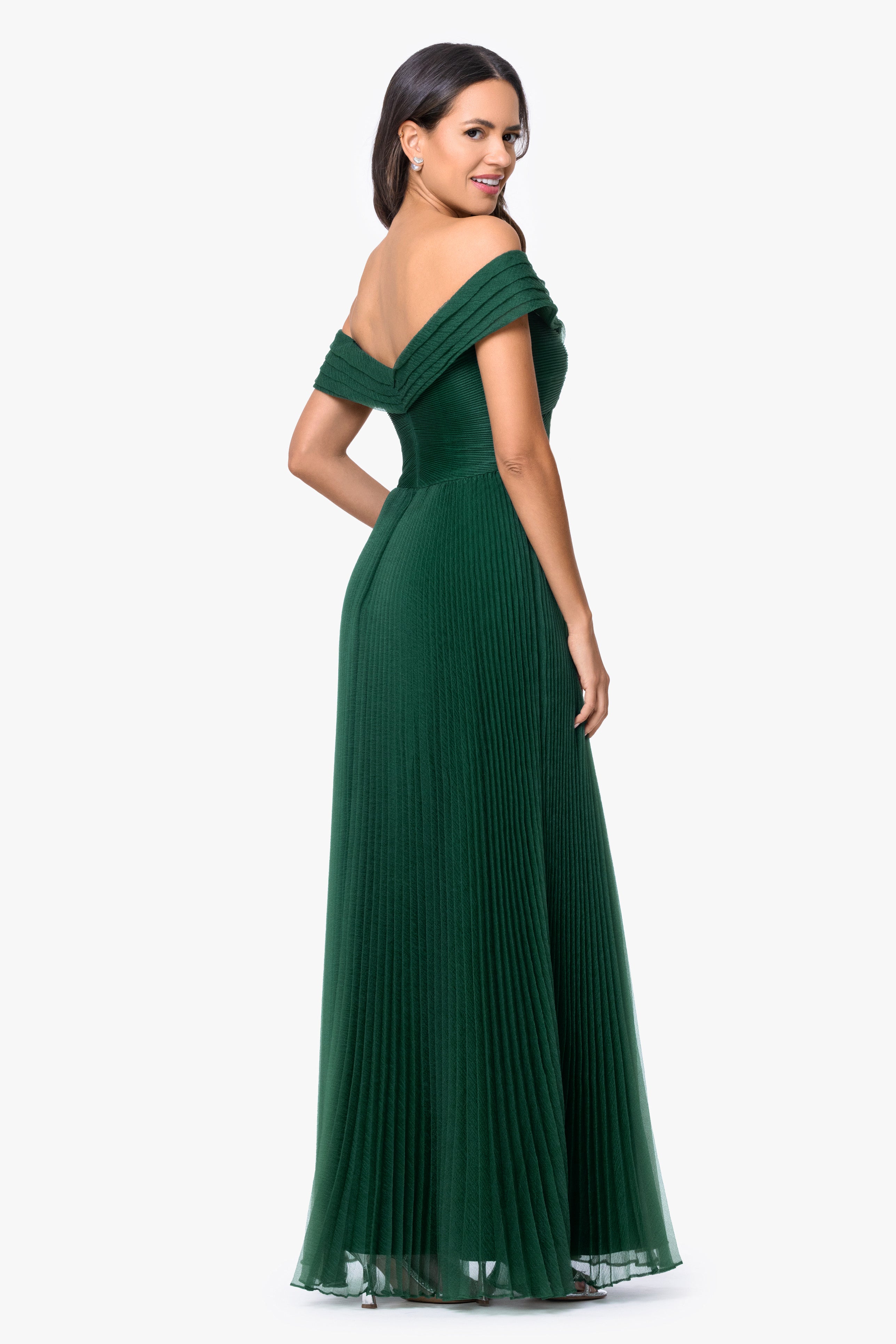 "Cora" Organza Pleated Off The Shoulder Dress