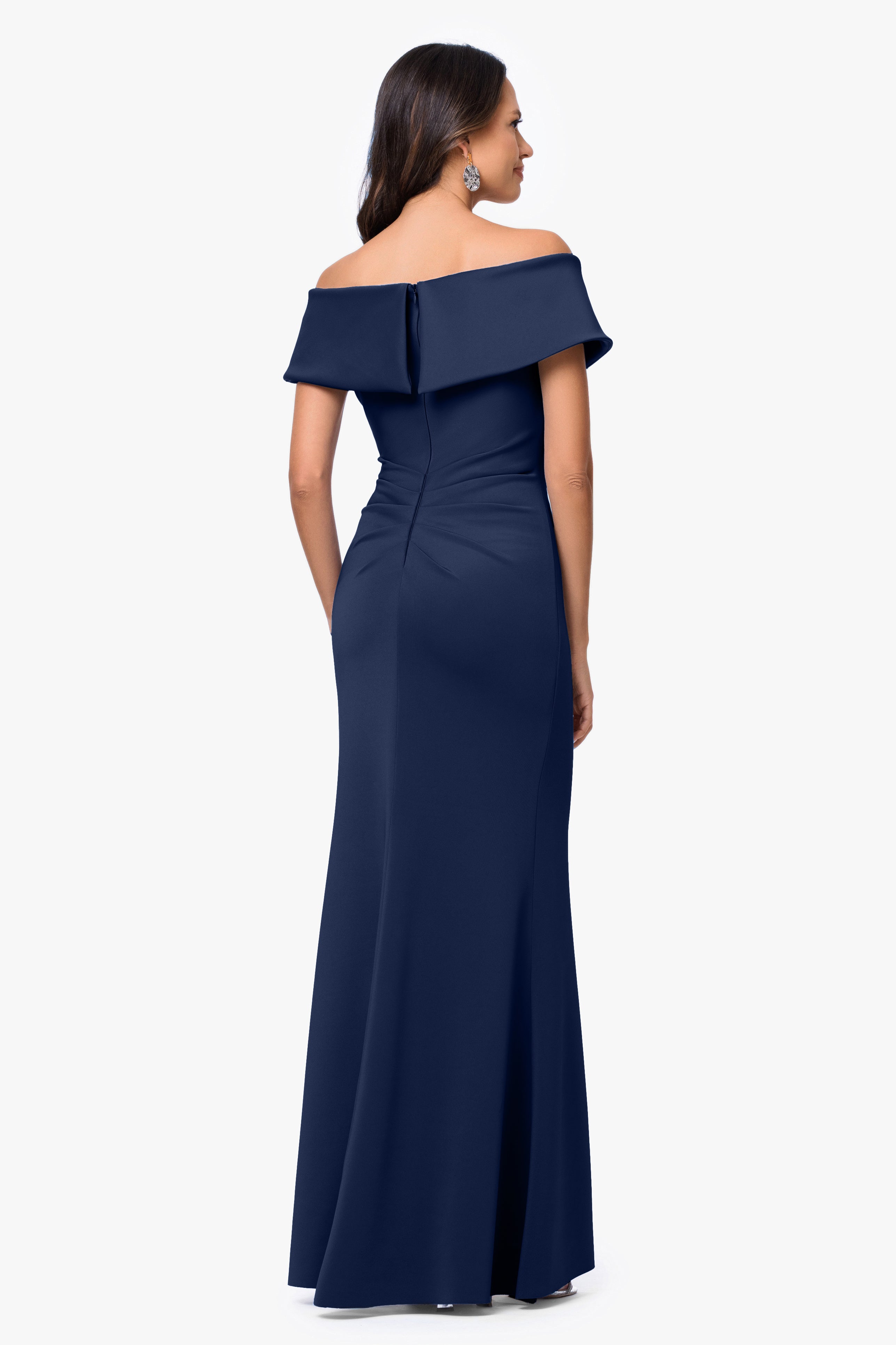 "Faye" Techno Scuba Pleated Rouche Long Dress