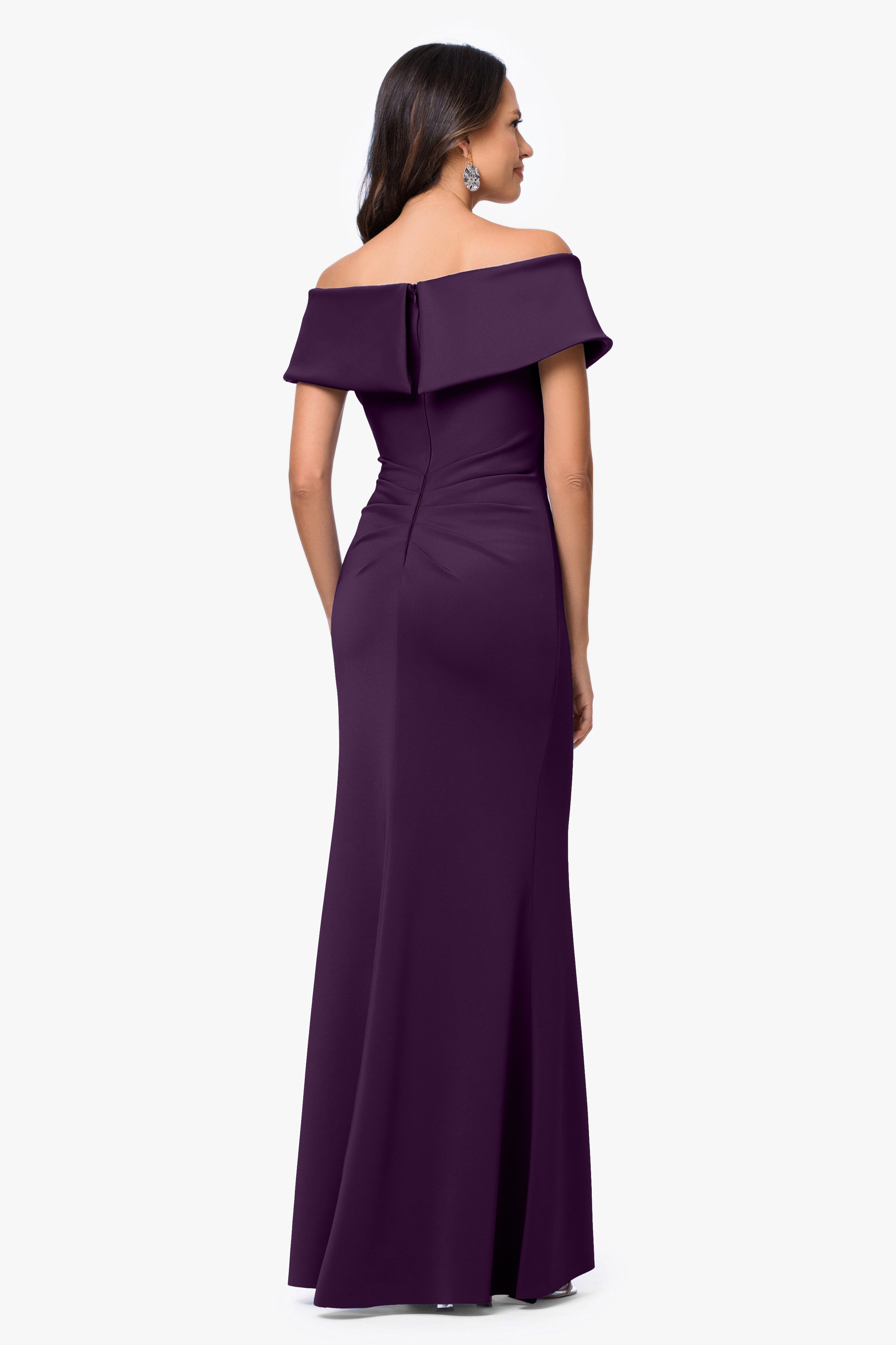 "Faye" Techno Scuba Pleated Rouche Long Dress