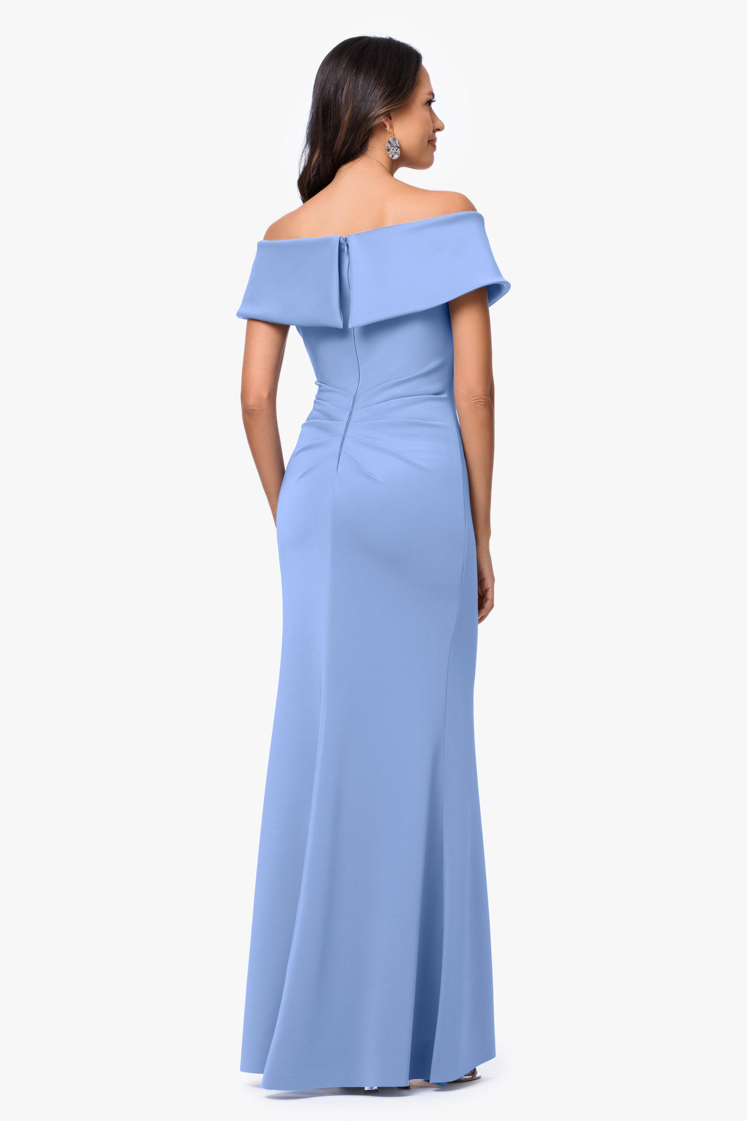 "Faye" Techno Scuba Pleated Rouche Long Dress