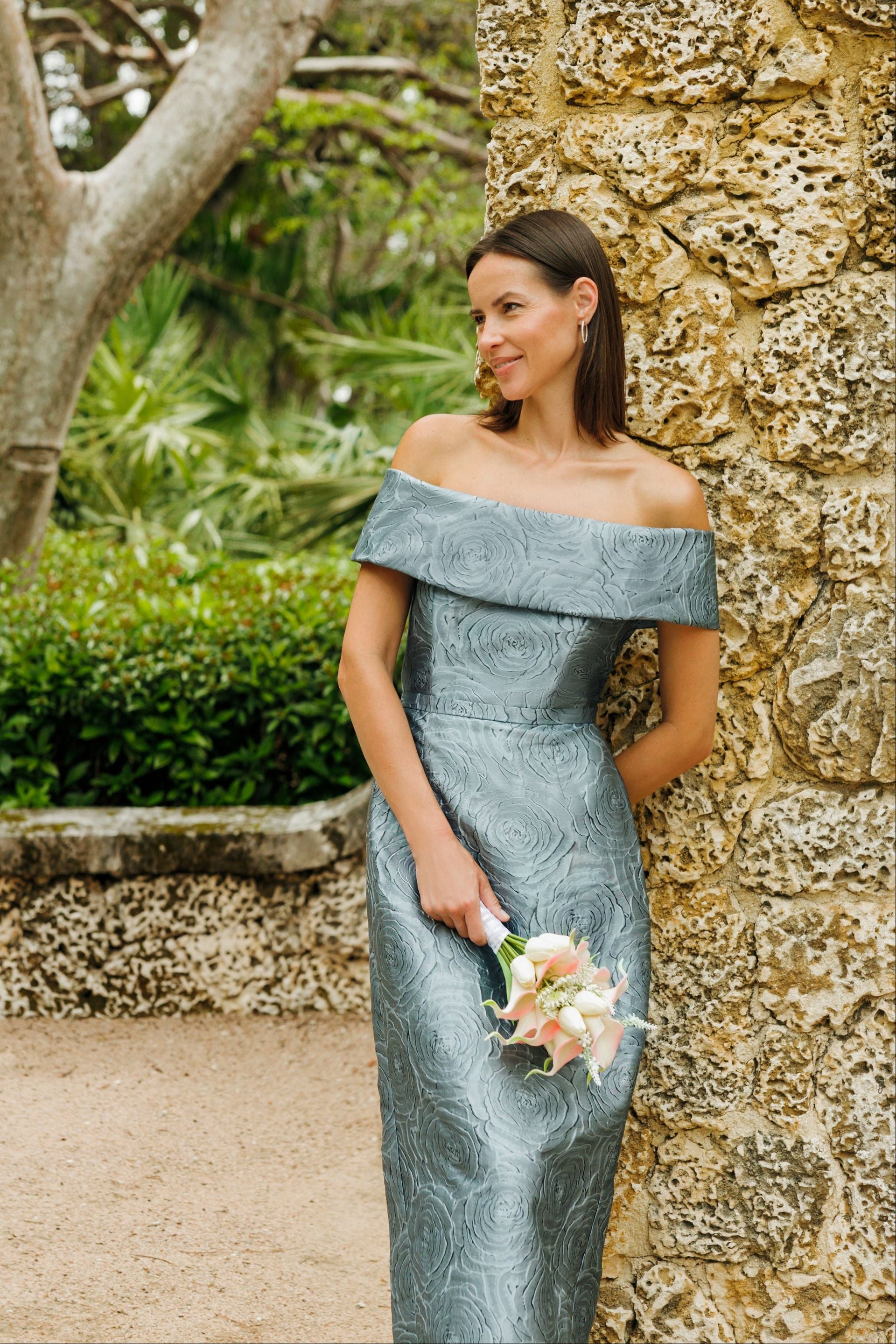 "Barbara" Jacquard Off Shoulder Dress