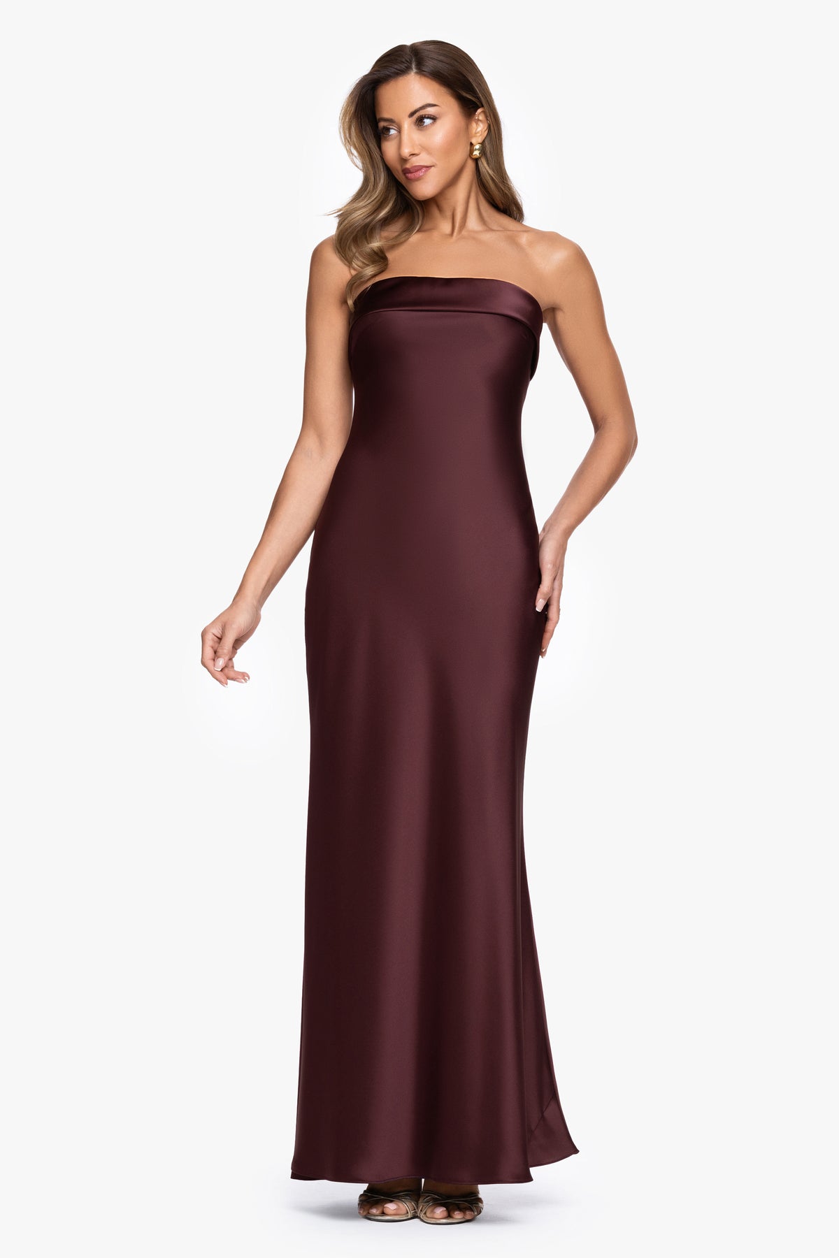 "Reese" Satin Long Strapless Gown