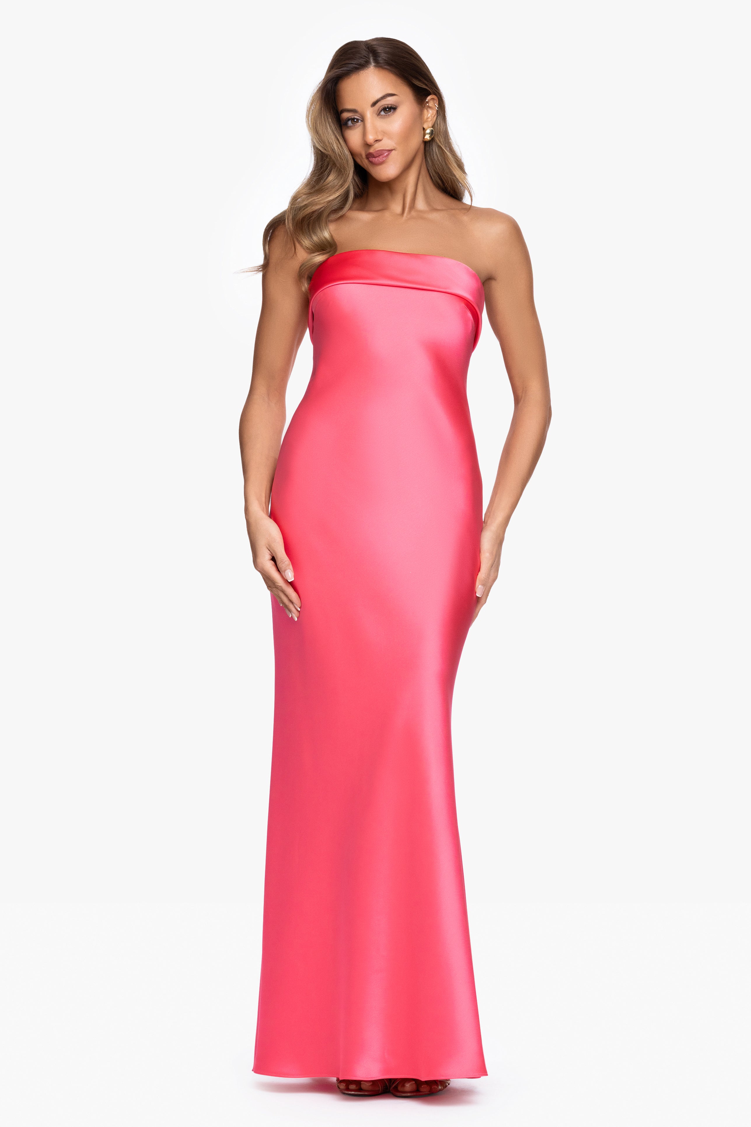 "Reese" Satin Long Strapless Gown