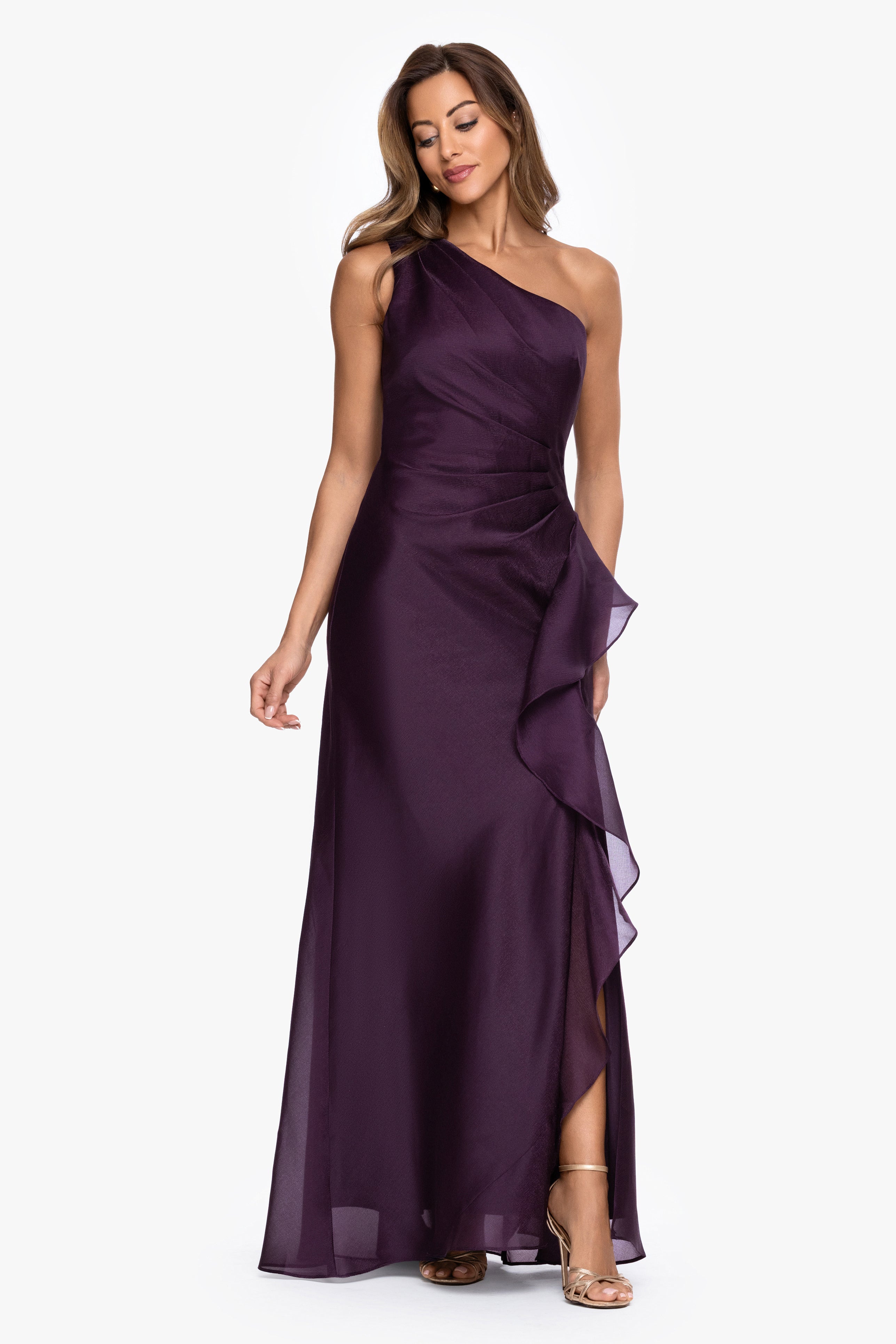"Serena" Metallic Organza One Shoulder Dress