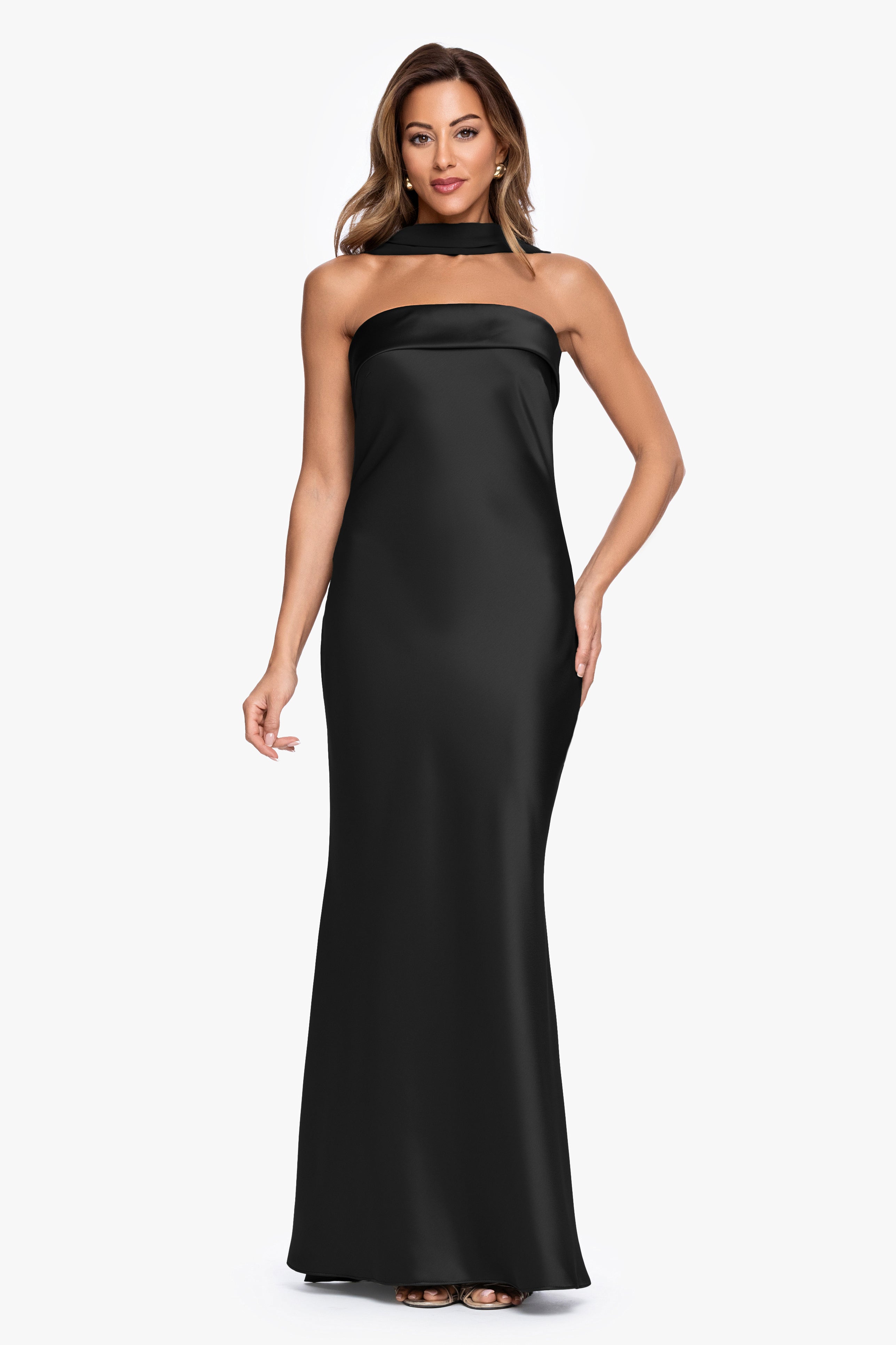 "Lila" Satin With Hammered Chiffon Scarf Dress