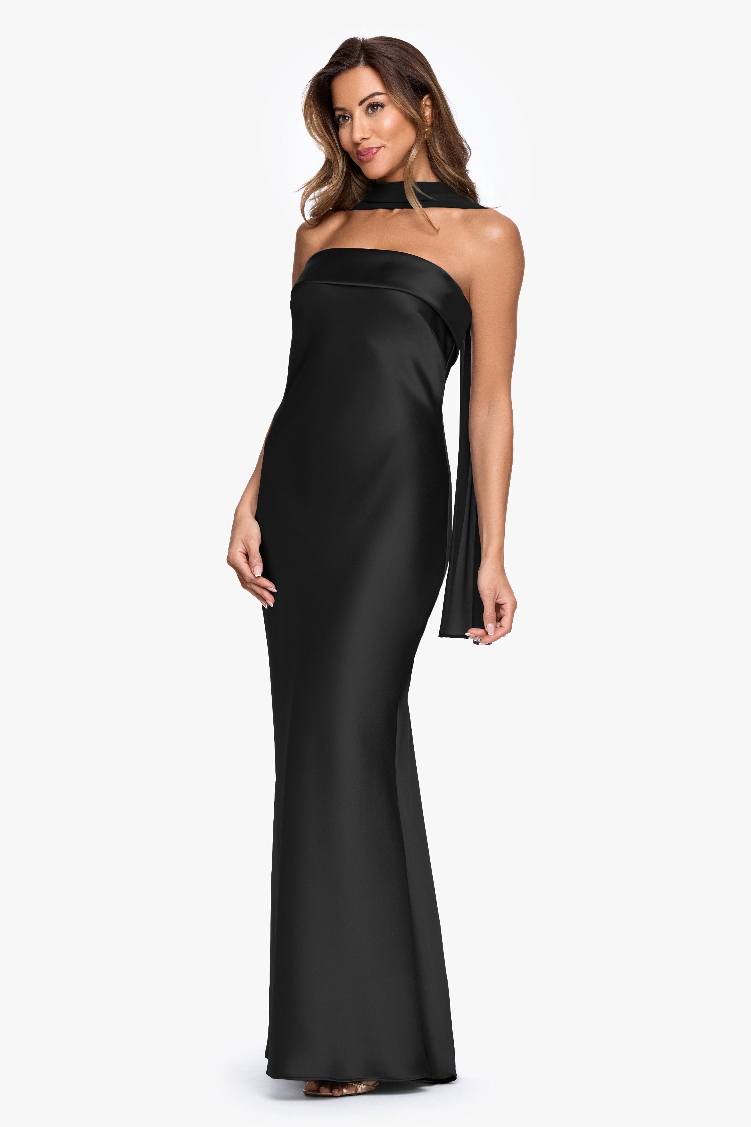"Lila" Satin With Hammered Chiffon Scarf Dress