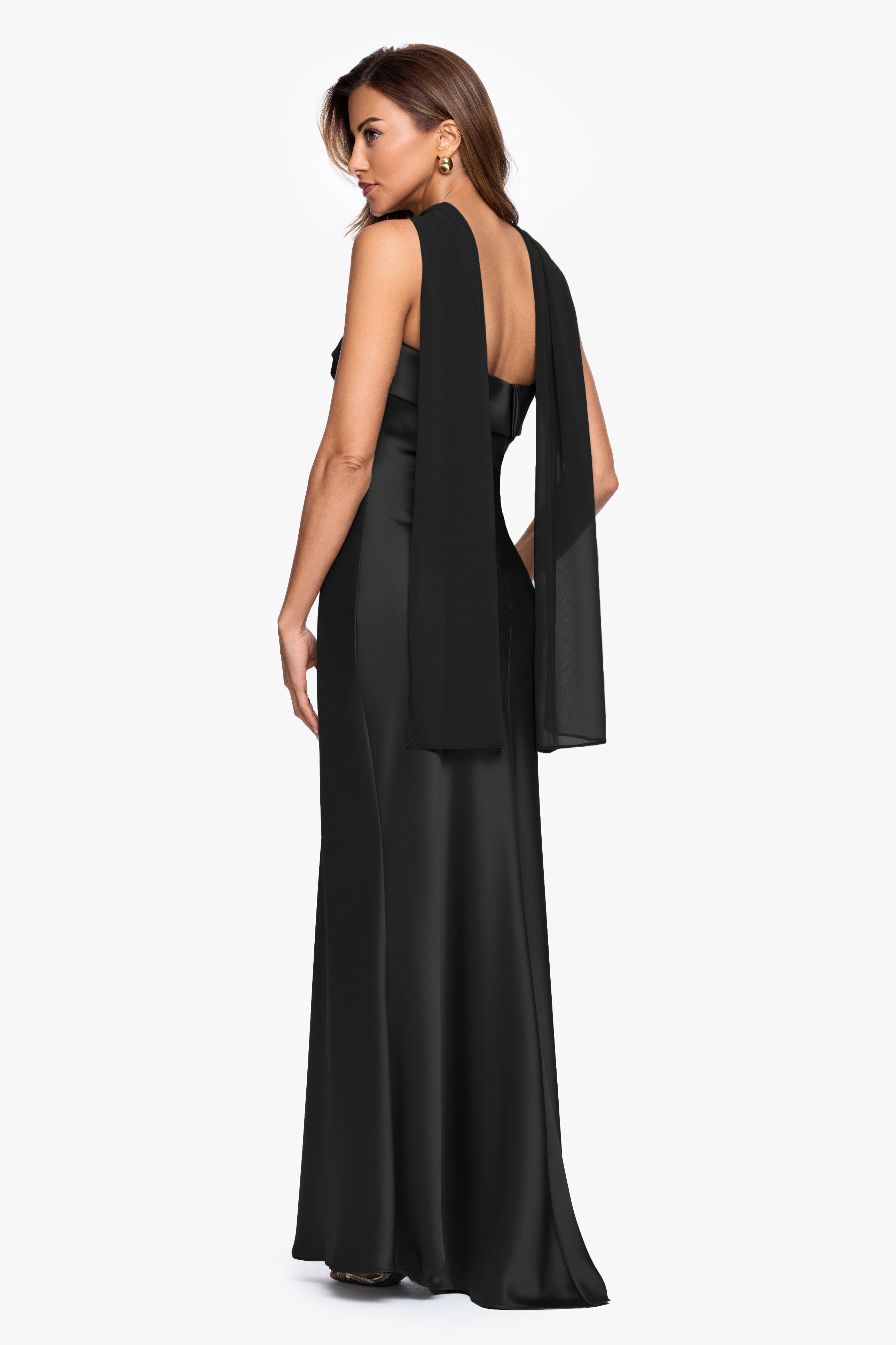 "Lila" Satin With Hammered Chiffon Scarf Dress
