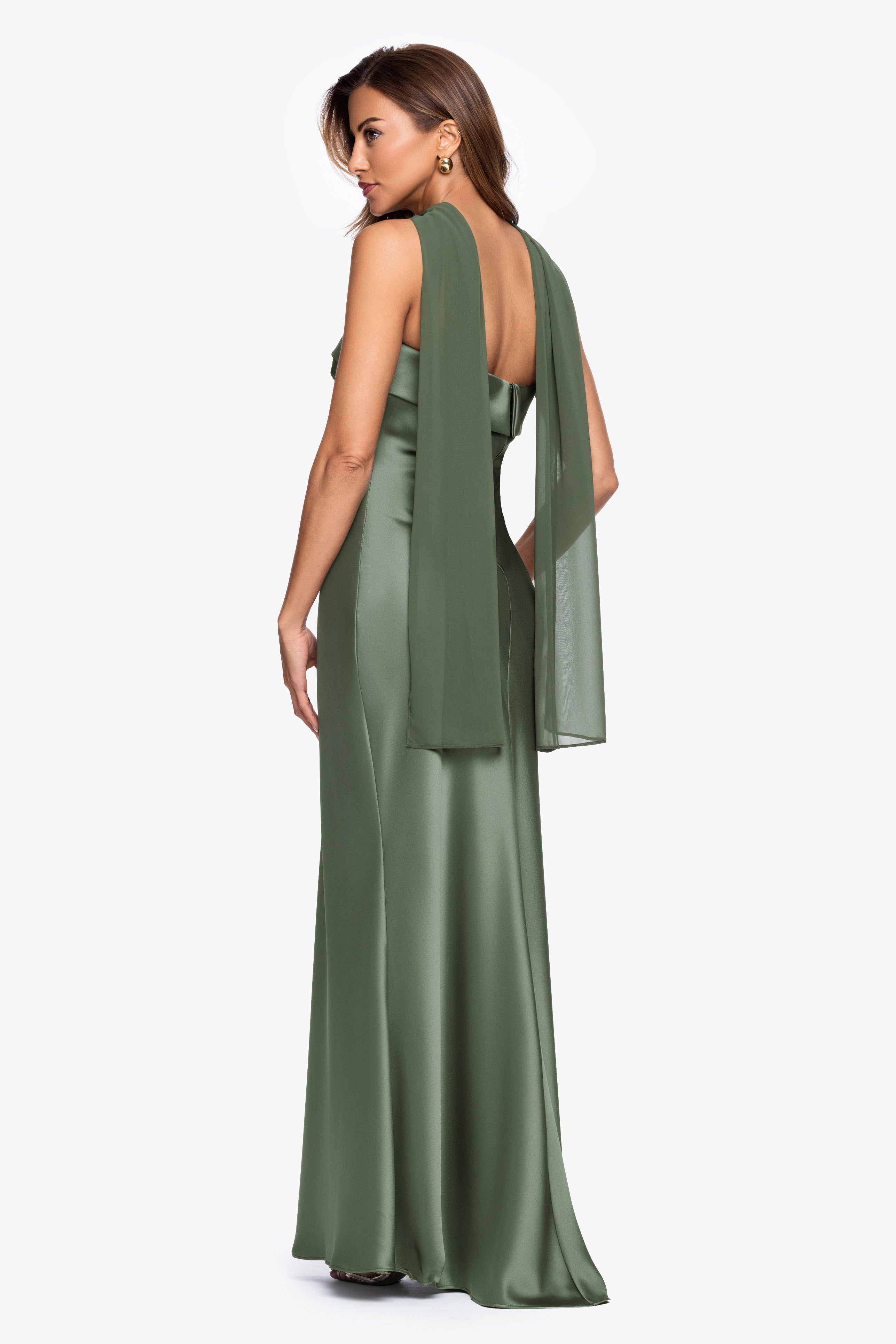"Lila" Satin With Hammered Chiffon Scarf Dress