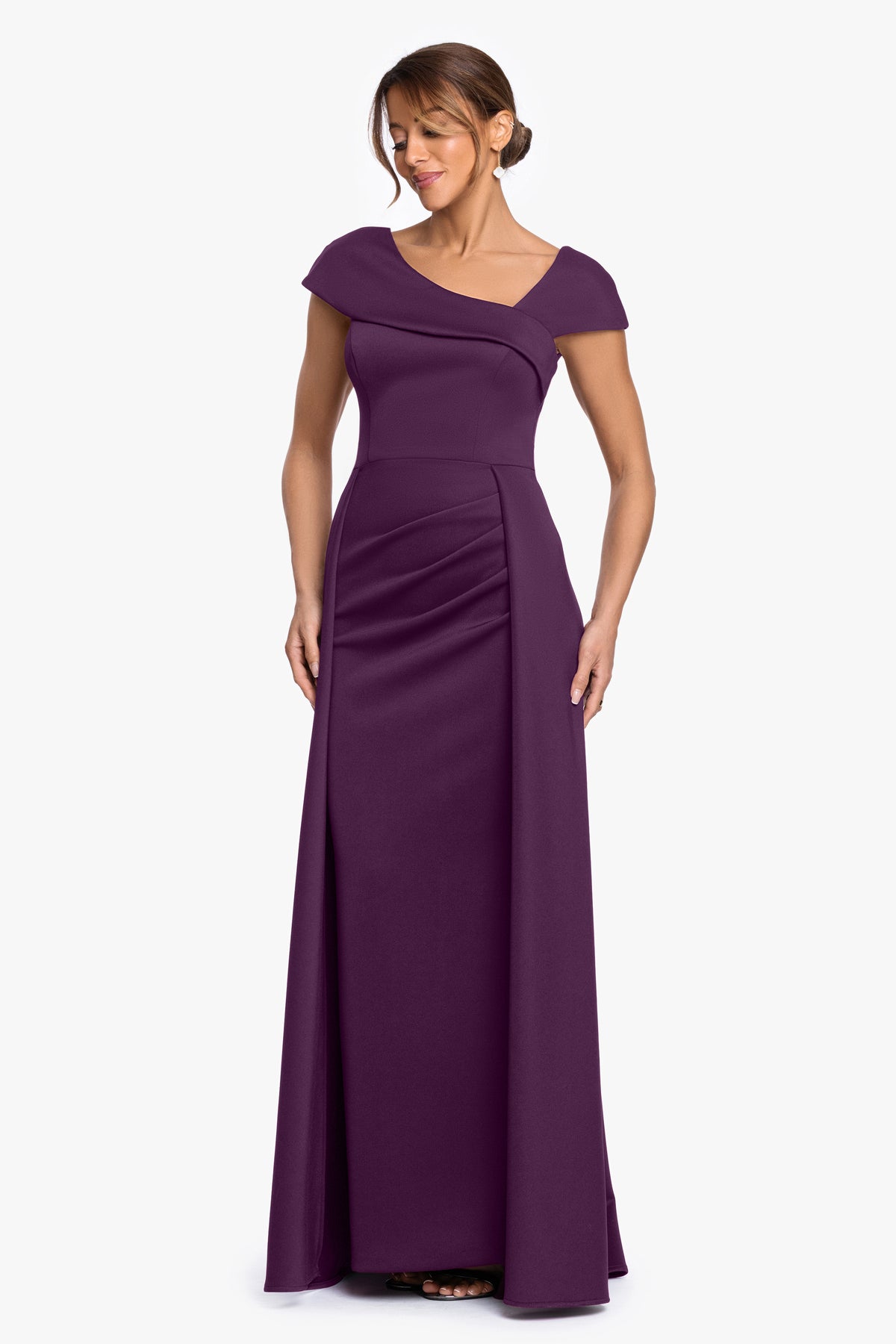 "Laine" Techno Scuba Cap Sleeve Asymmetrical Dress