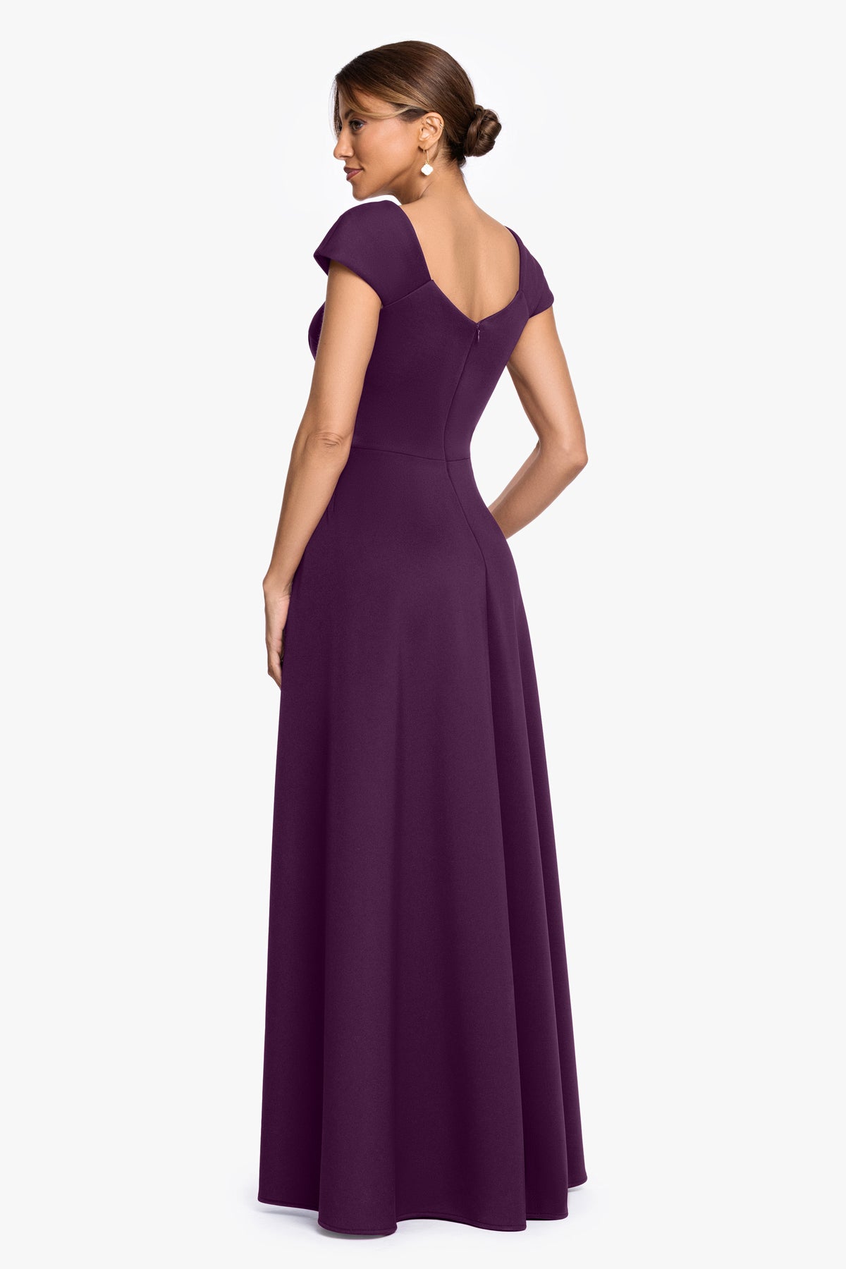 "Laine" Techno Scuba Cap Sleeve Asymmetrical Dress