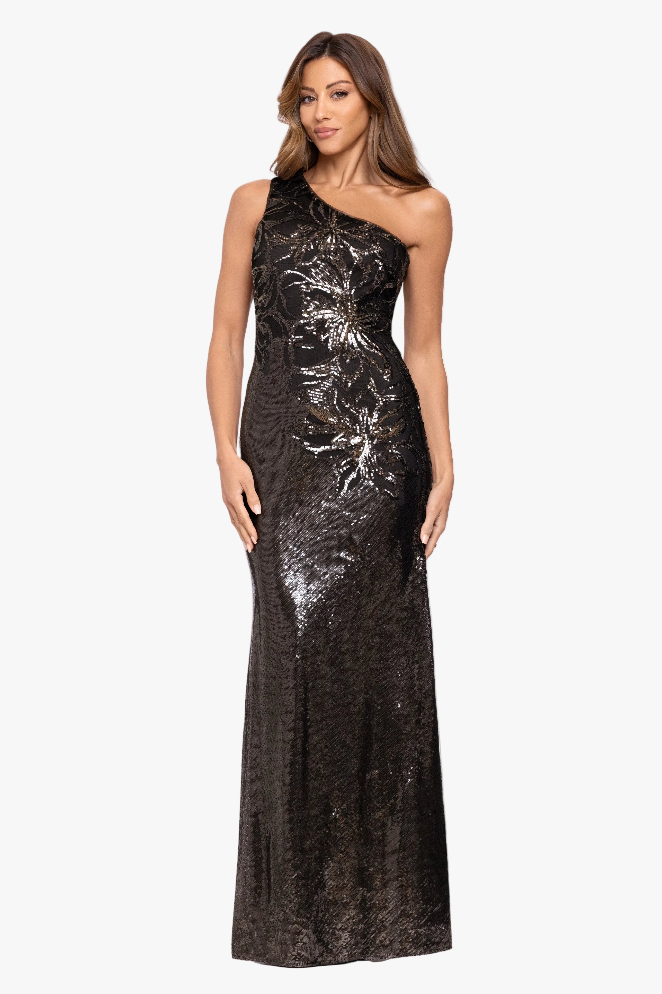 "Aubrey" Sequin One Shoulder Placement Dress