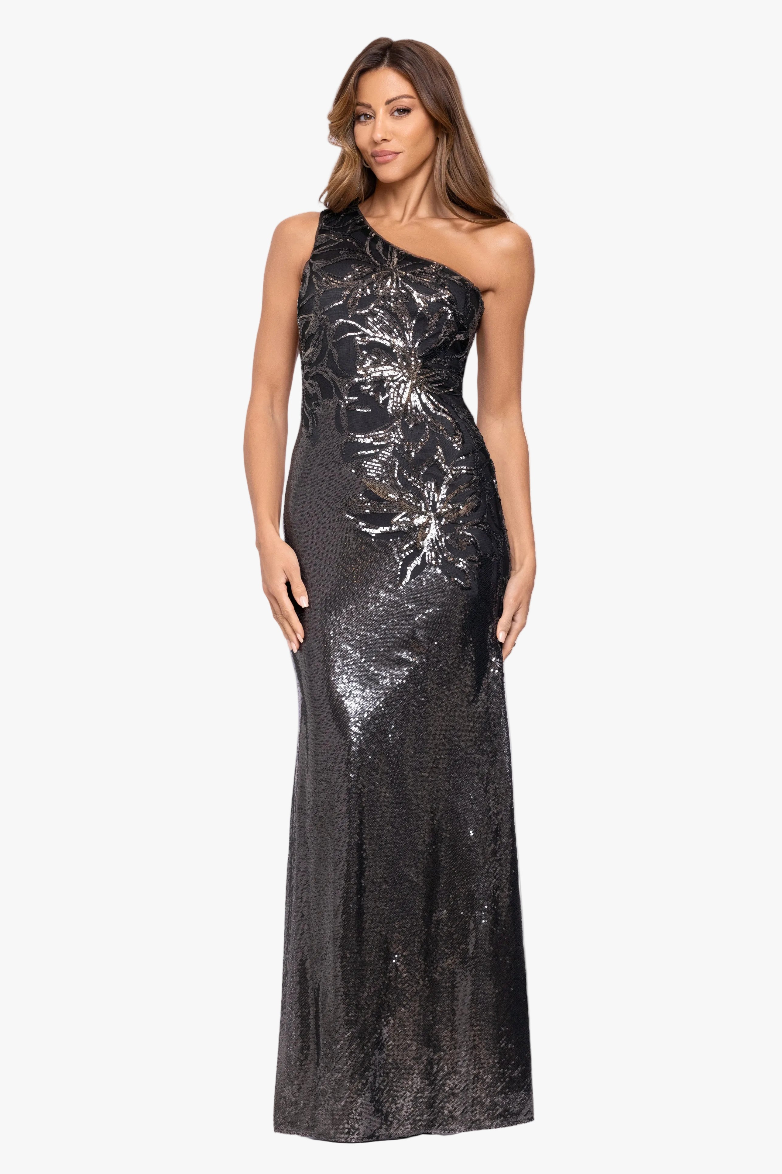 "Aubrey" Sequin One Shoulder Placement Dress