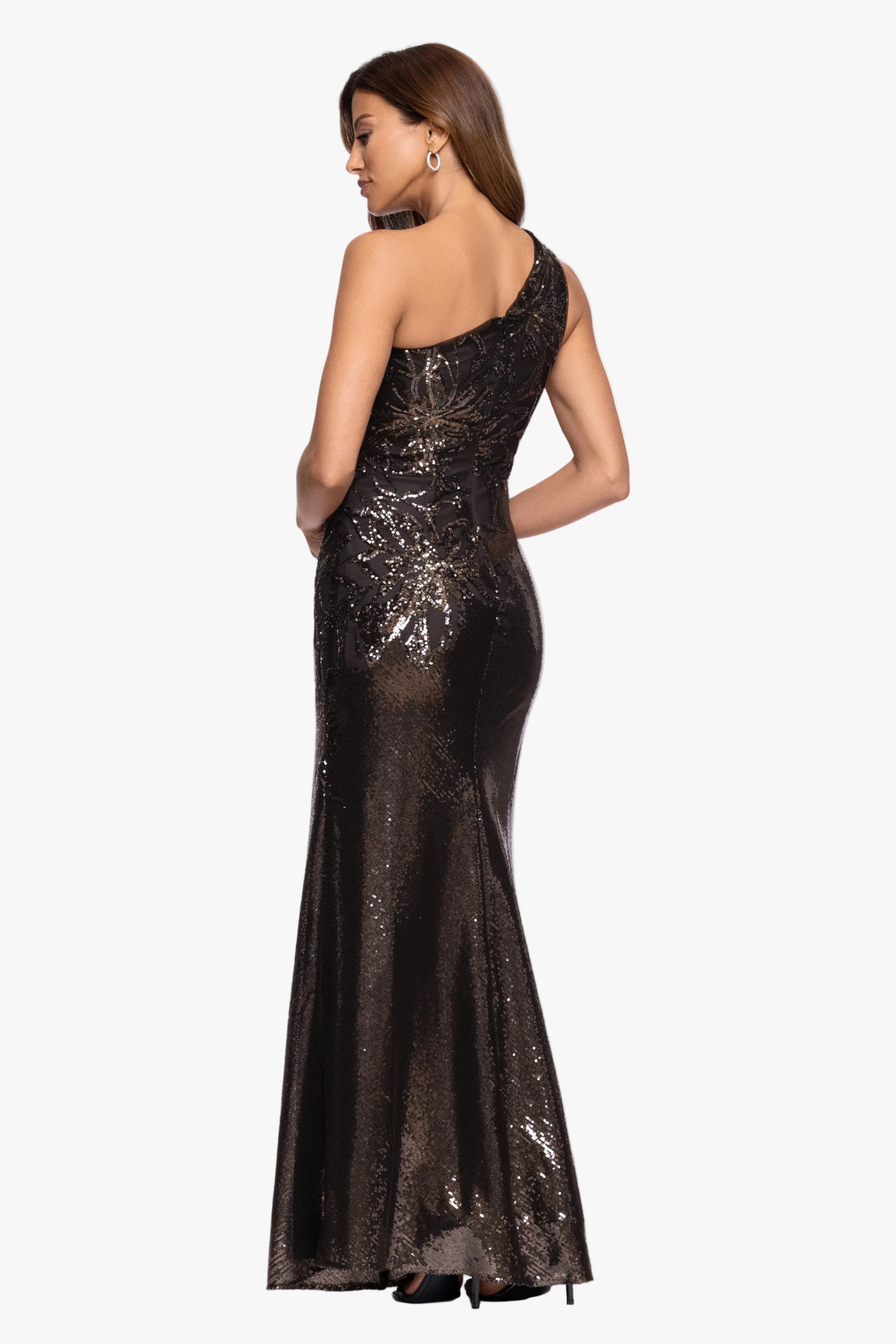"Aubrey" Sequin One Shoulder Placement Dress