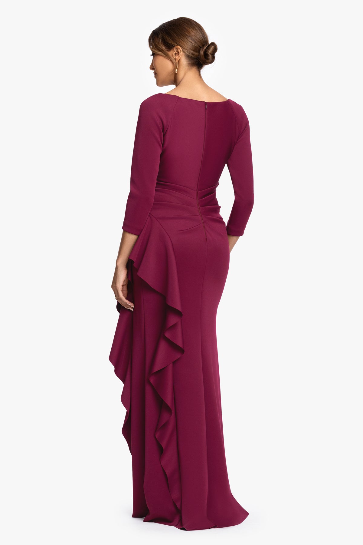Petite "Clarissa" Techno Scuba Long Sleeve Ruffle Dress