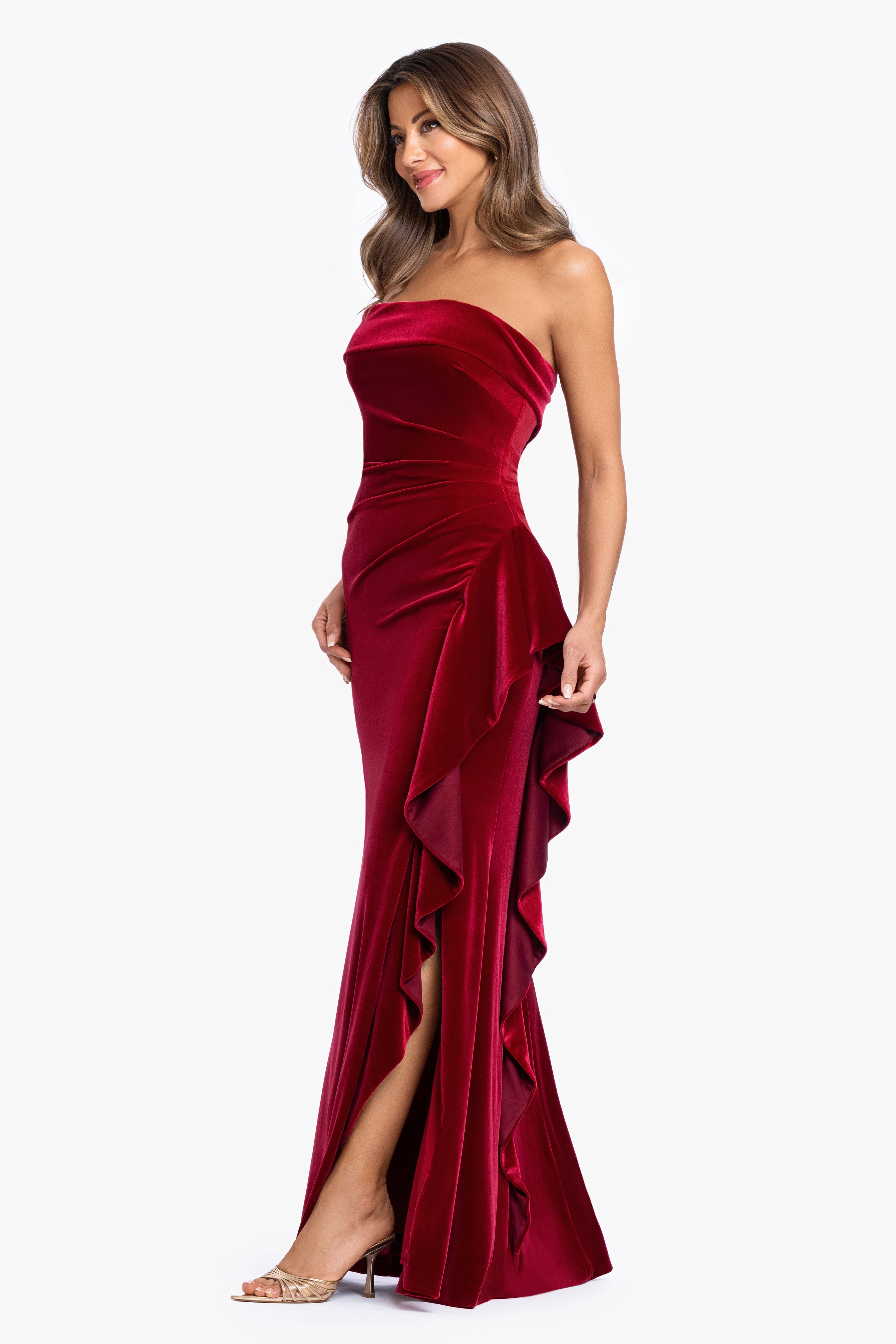 "Dillon" Stretch Velvet Strapless Dress