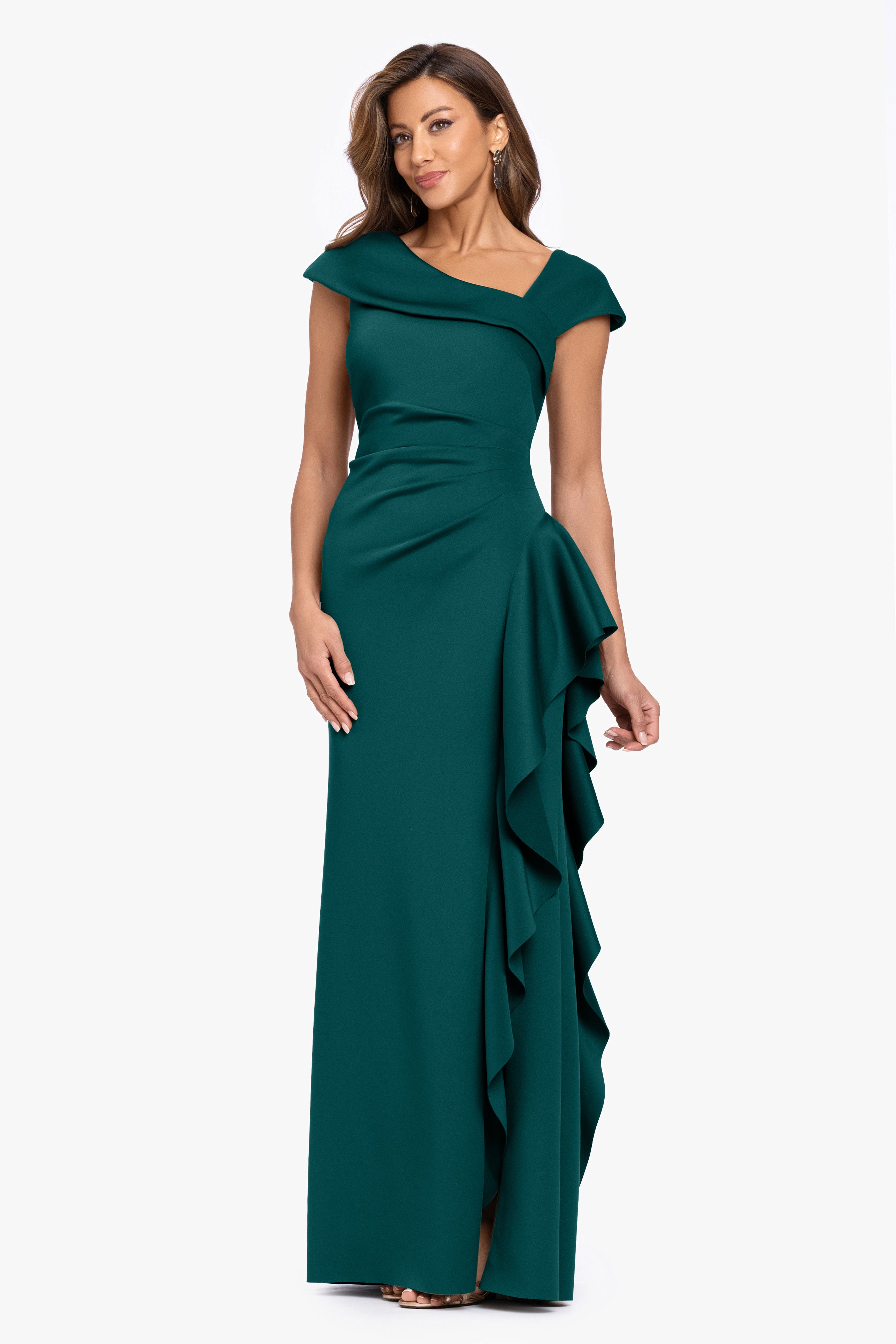 "Rory" Techno Scuba Asymmetrical Side Ruffle Dress