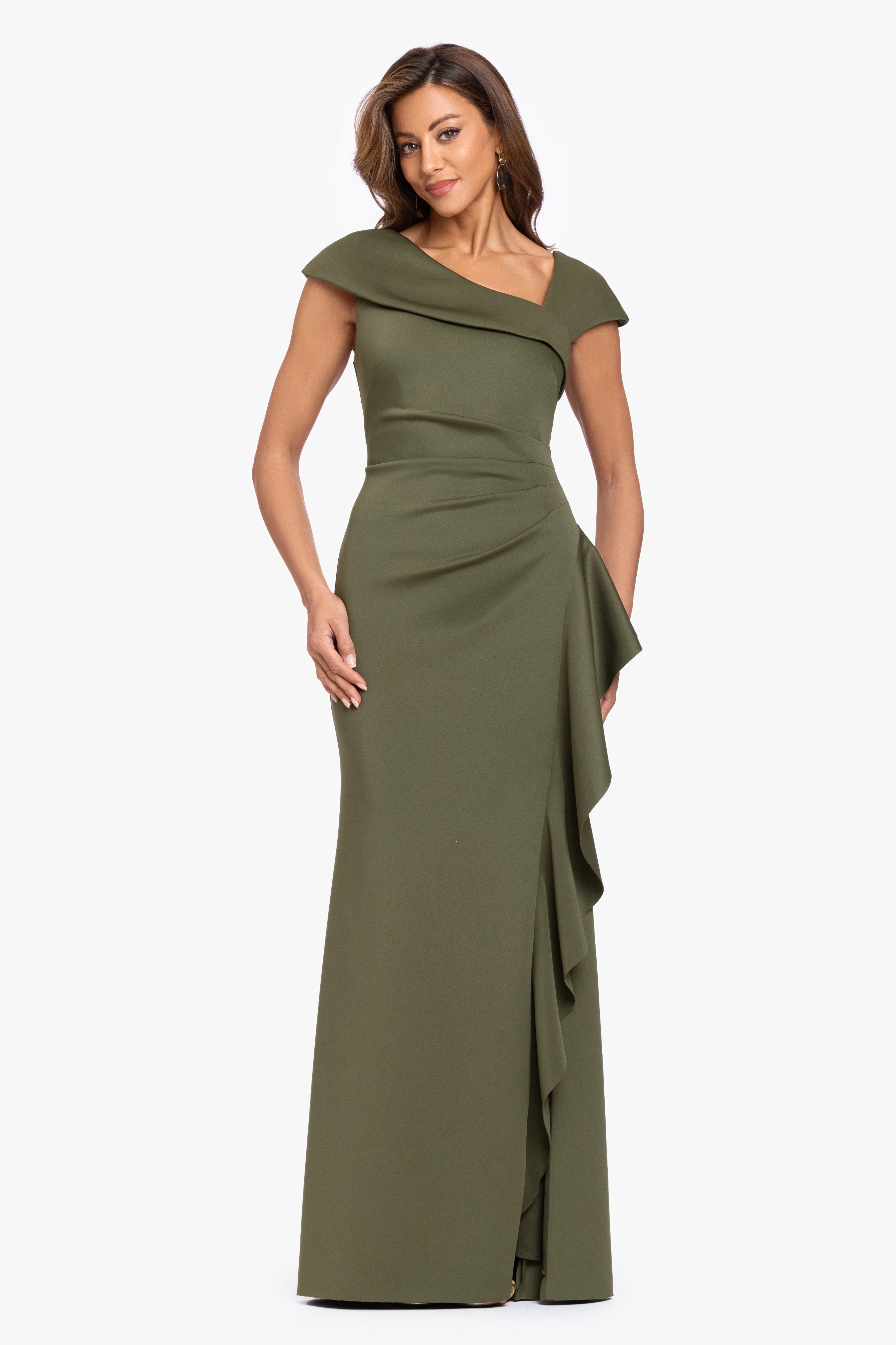 "Rory" Techno Scuba Asymmetrical Side Ruffle Dress