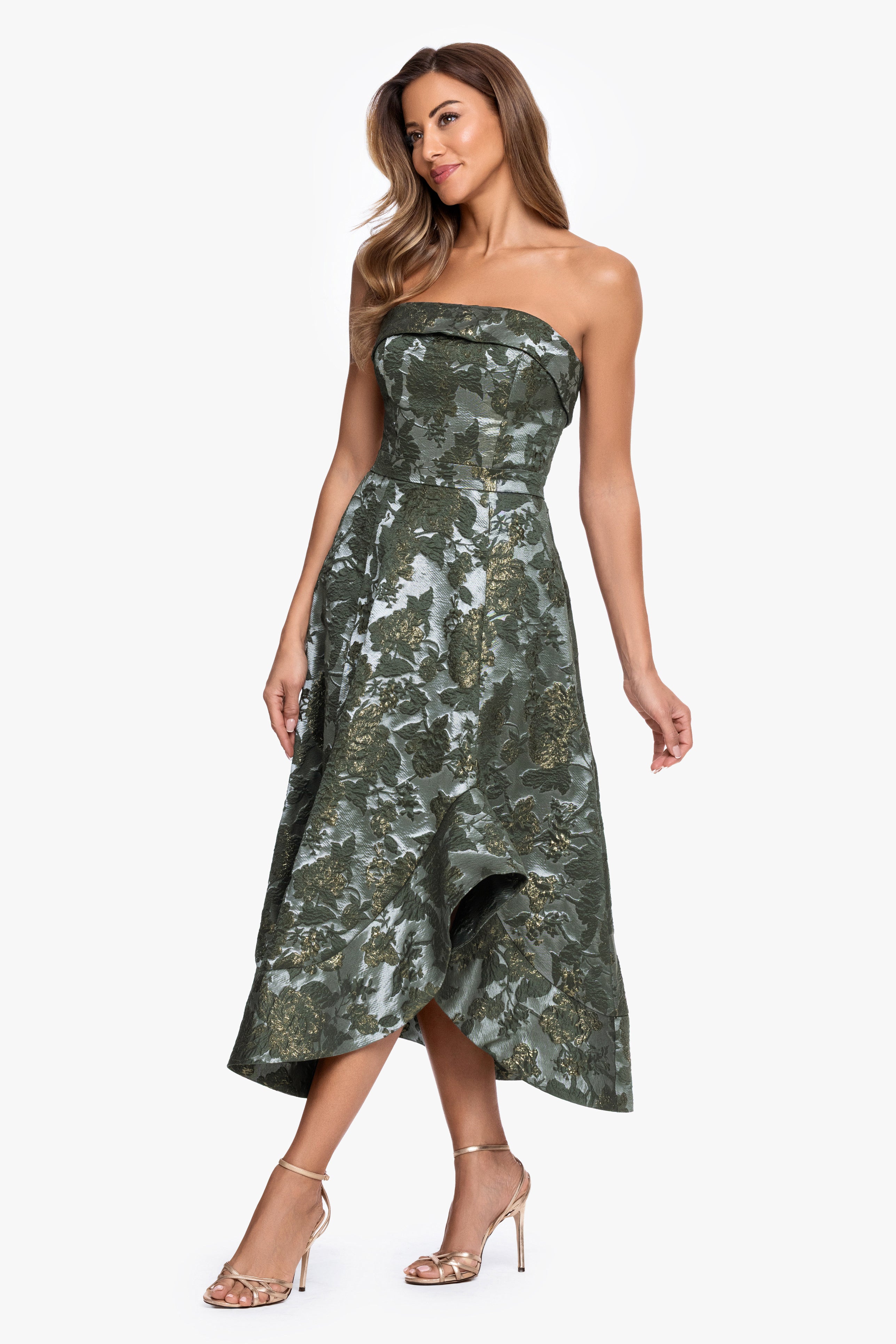 "Valentina" Brocade Strapless Midi Dress