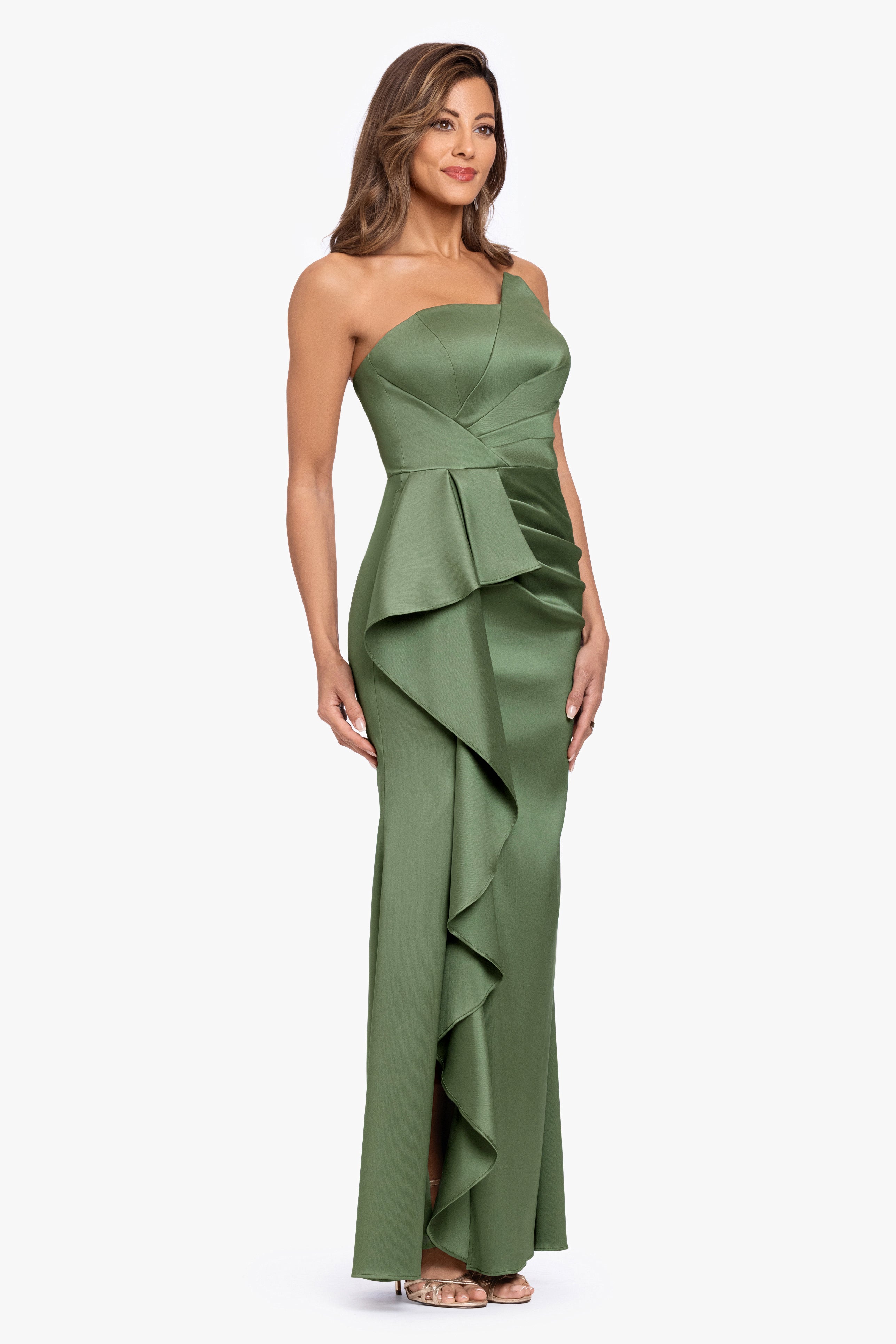 "Effie" Mikado Asymmetrical Strapless Dress