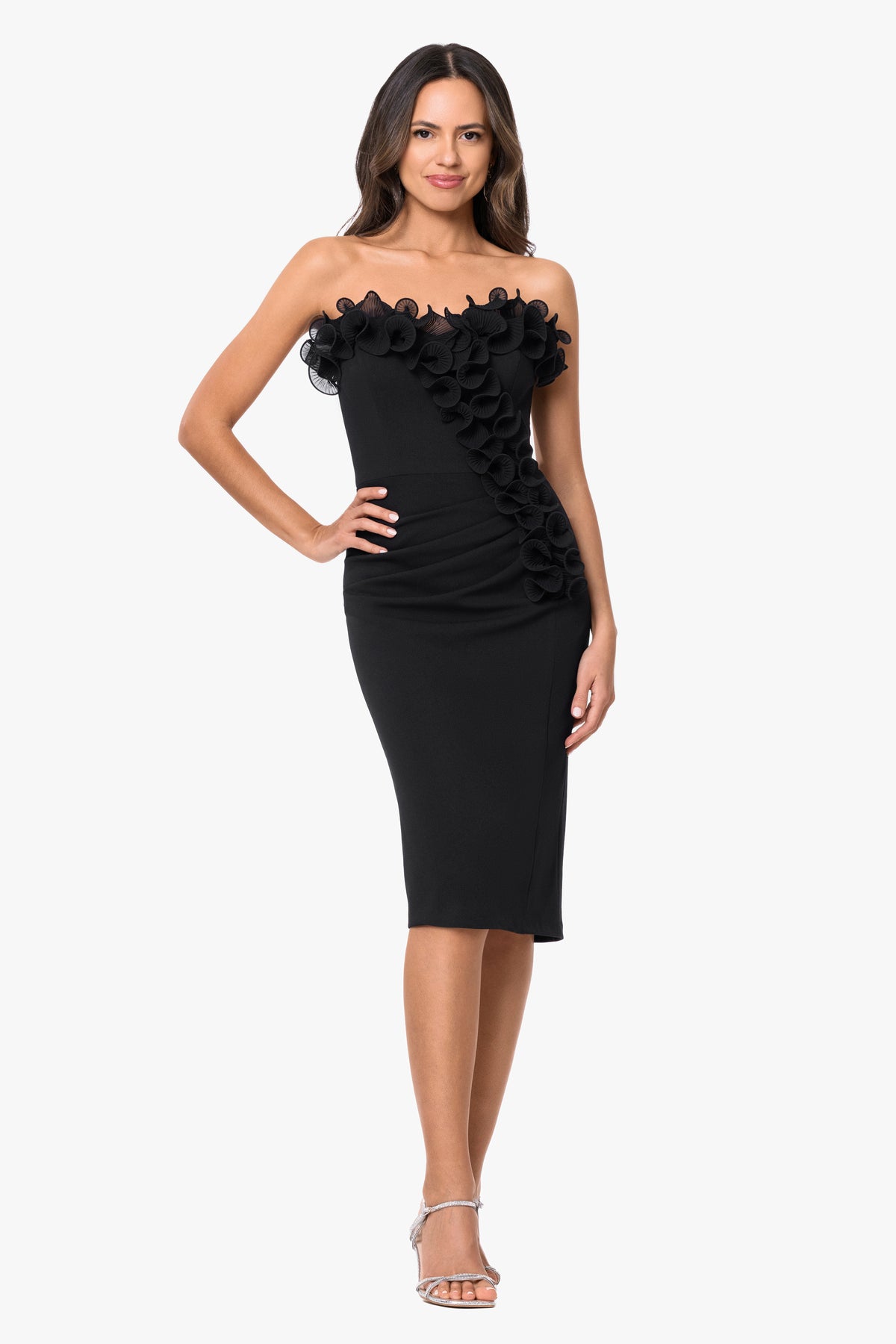 "Myla" Scuba Crepe Chiffon Ruffle Short Dress