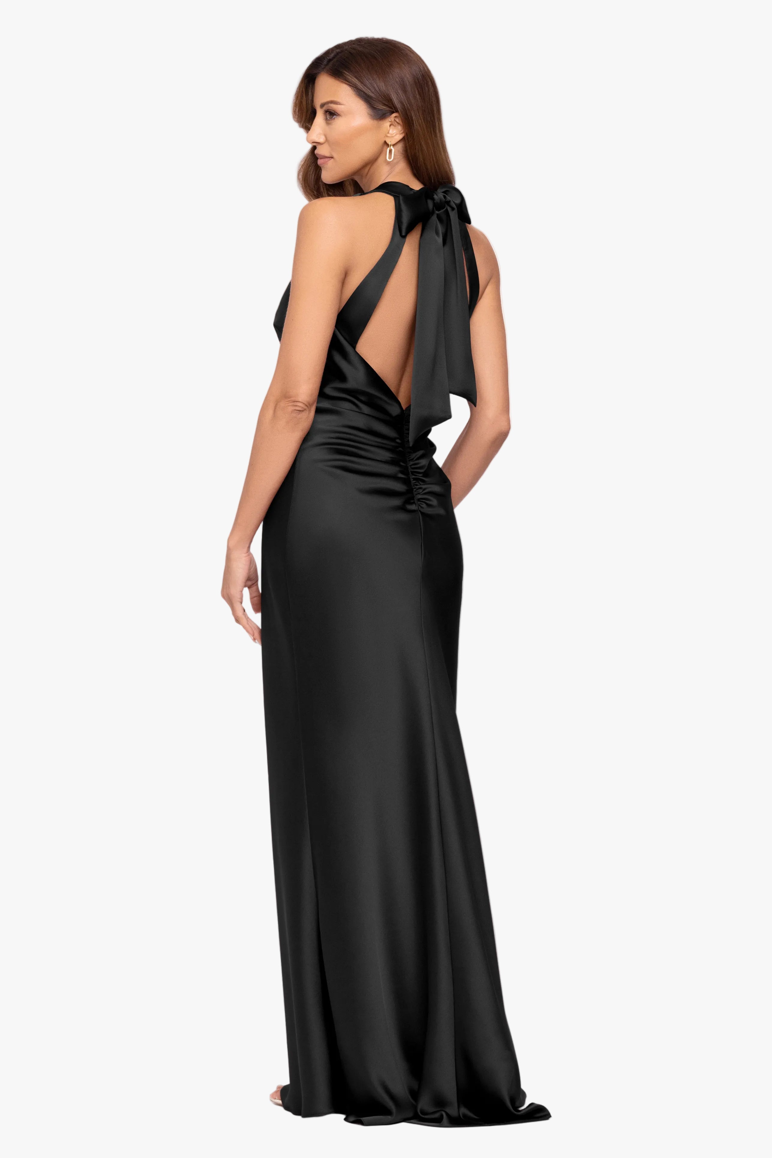 "Jade" Satin Tie Neck Ruched Dress