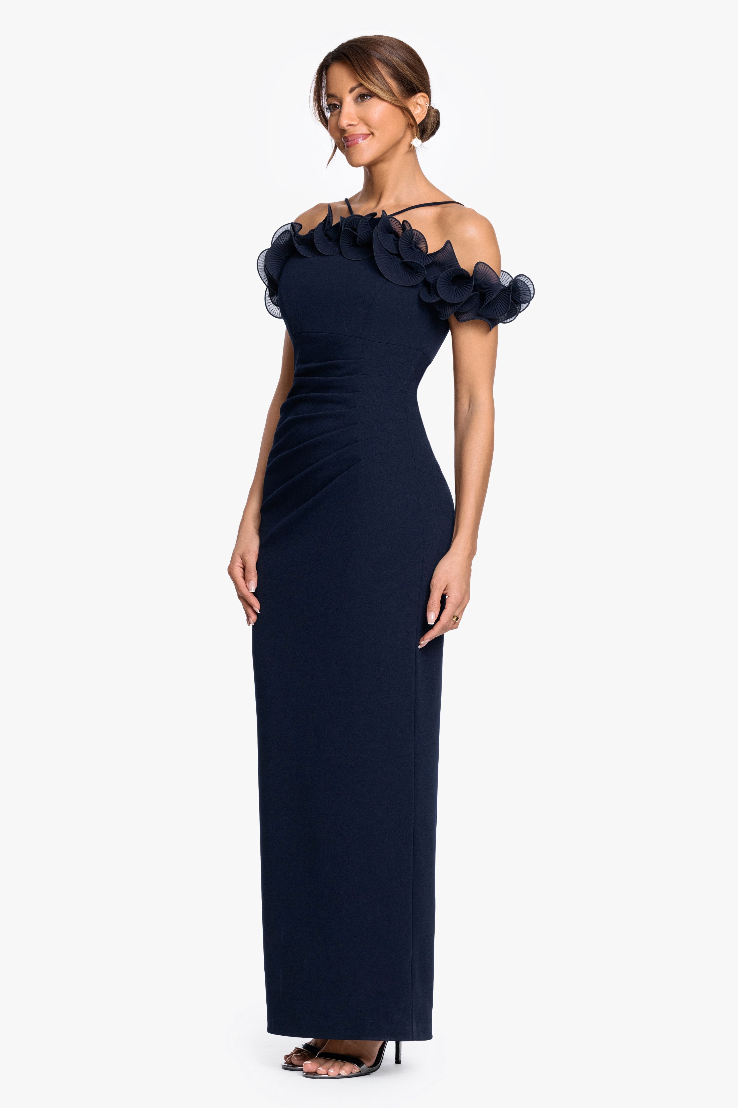 "Luna" Scuba Crepe & Chiffon Ruffle Dress