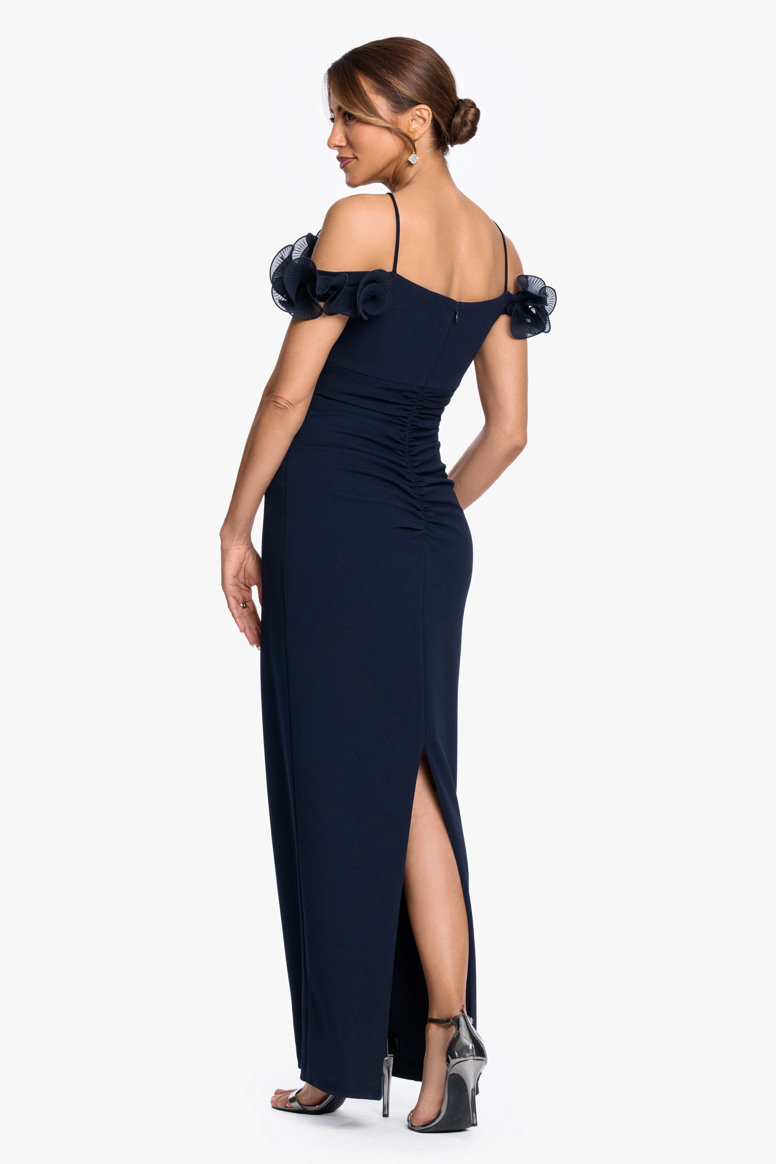 "Luna" Scuba Crepe & Chiffon Ruffle Dress
