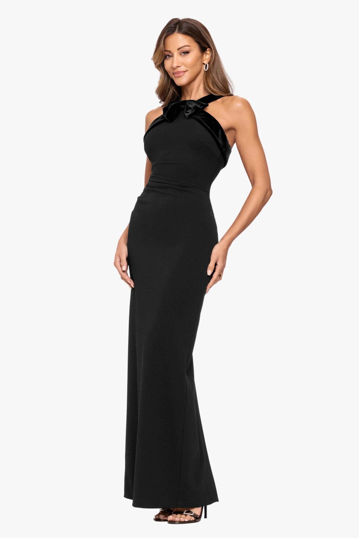 "Micah" Scuba Crepe & Velvet Trim Dress