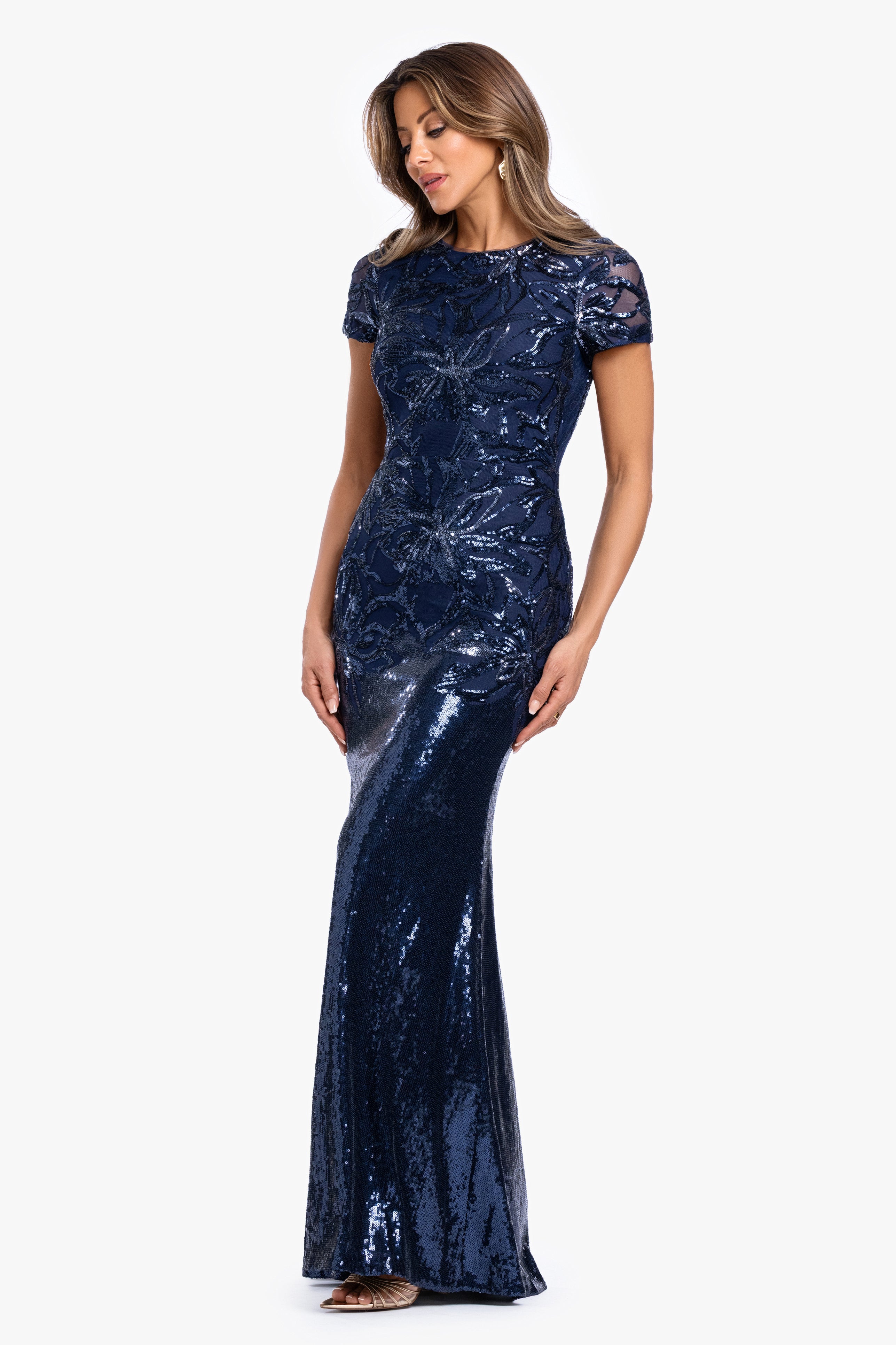 "Violet" Sequin Cap Sleeve Gown