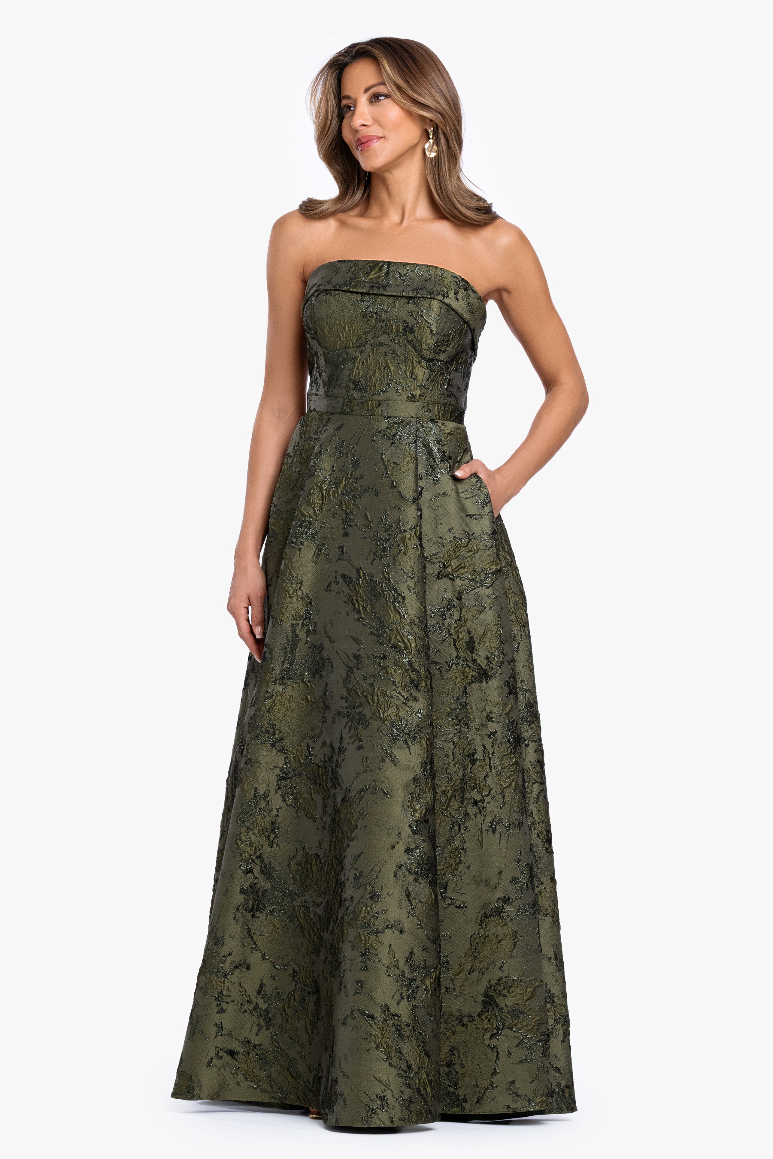 "Nadine" Brocade Strapless Gown