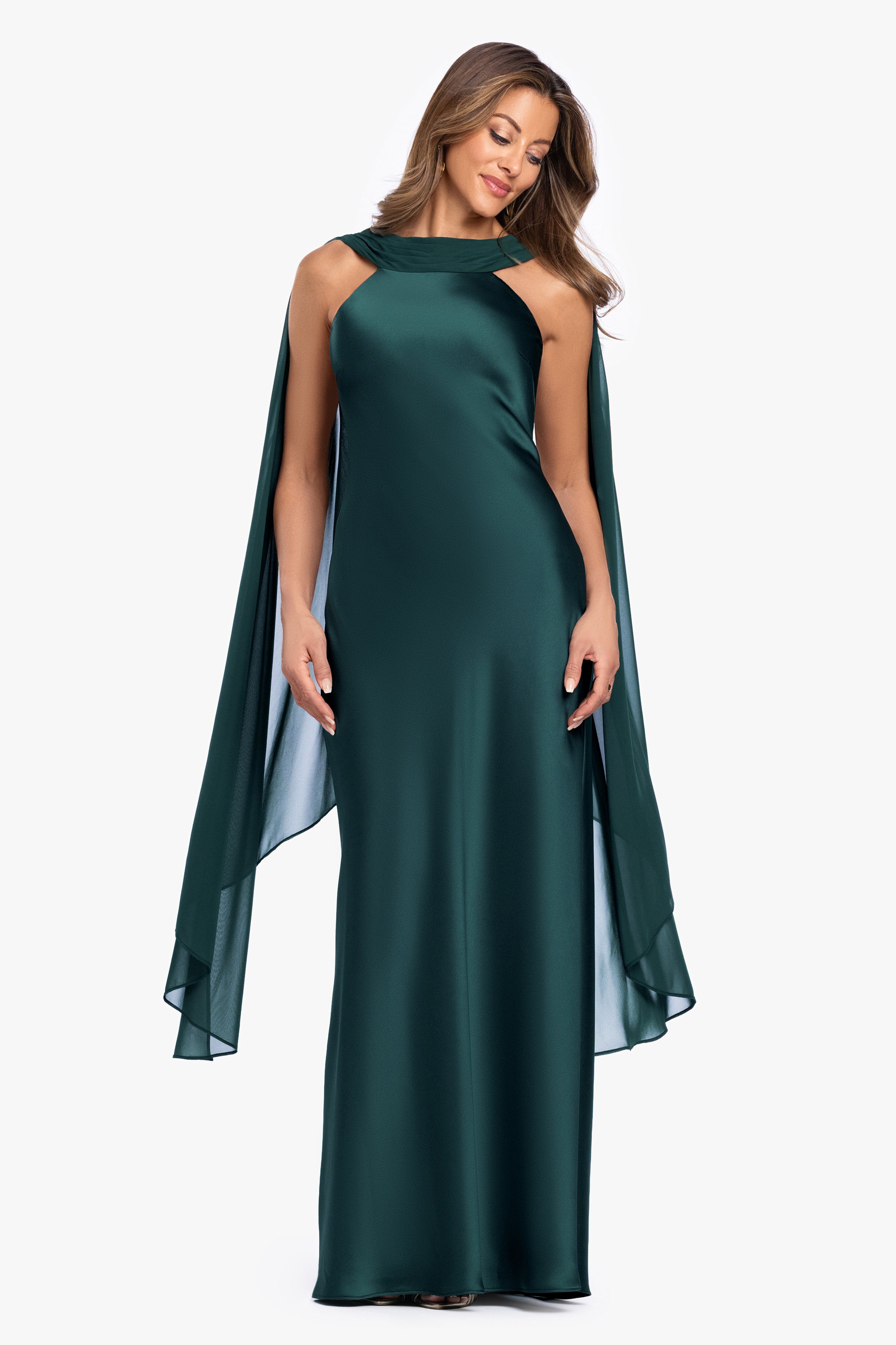 Petite "Monica" Satin & Hammered Chiffon Scarf Dress