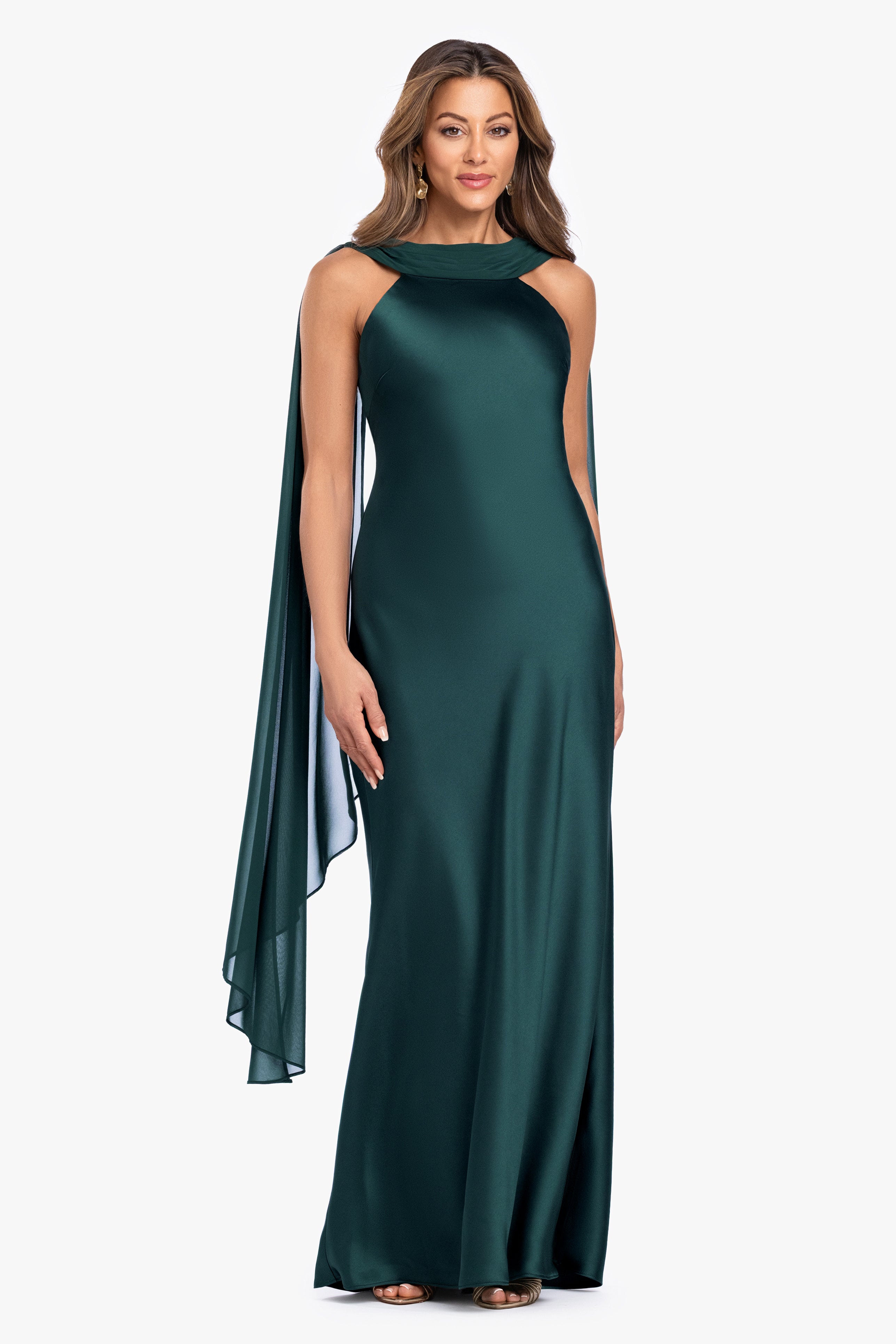 "Monica" Satin & Hammered Chiffon Scarf Dress