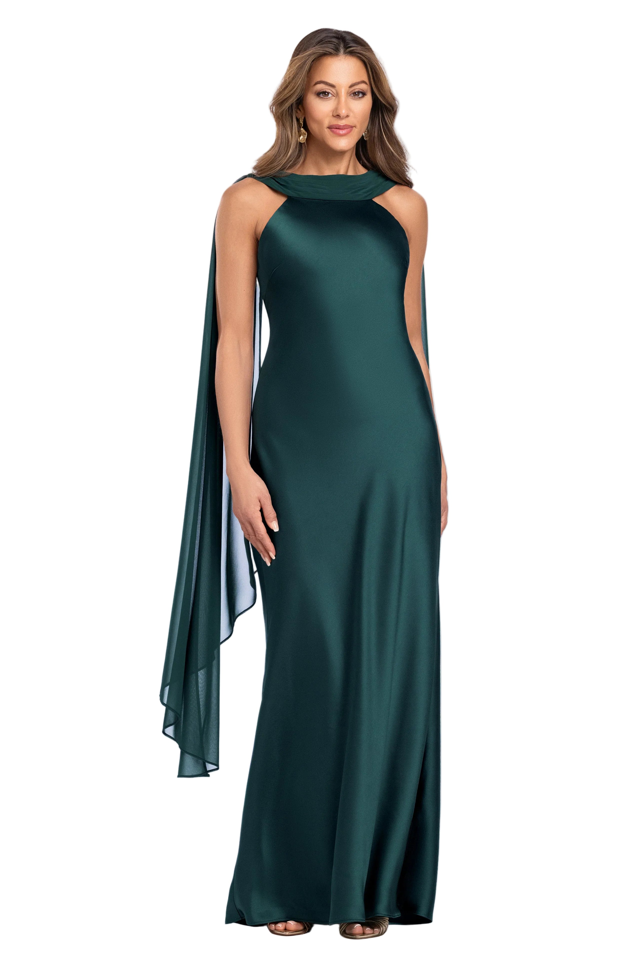 Petite "Monica" Satin & Hammered Chiffon Scarf Dress