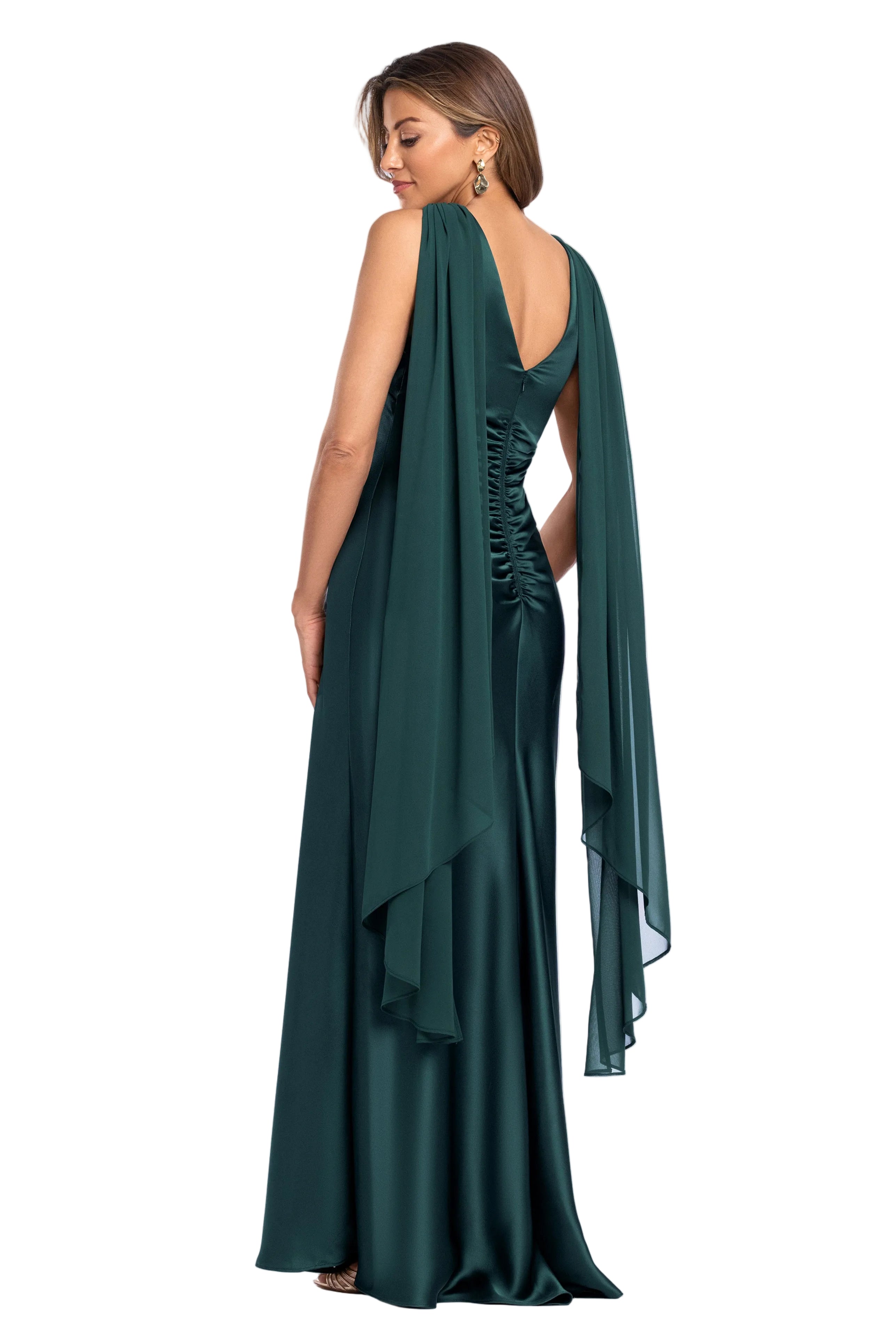 Petite "Monica" Satin & Hammered Chiffon Scarf Dress