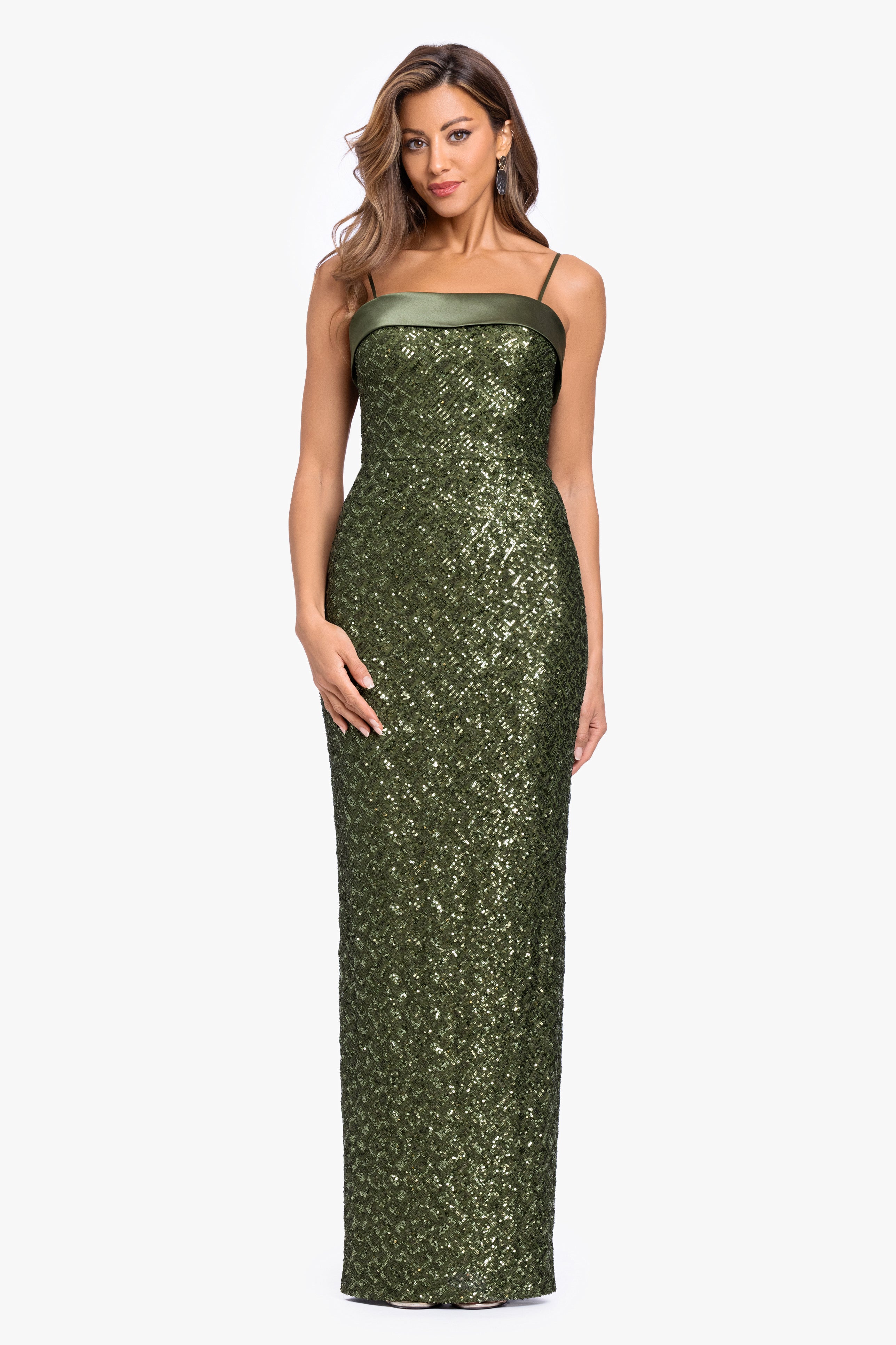 "Gloriana" Sequin Spaghetti Satin Combo Dress