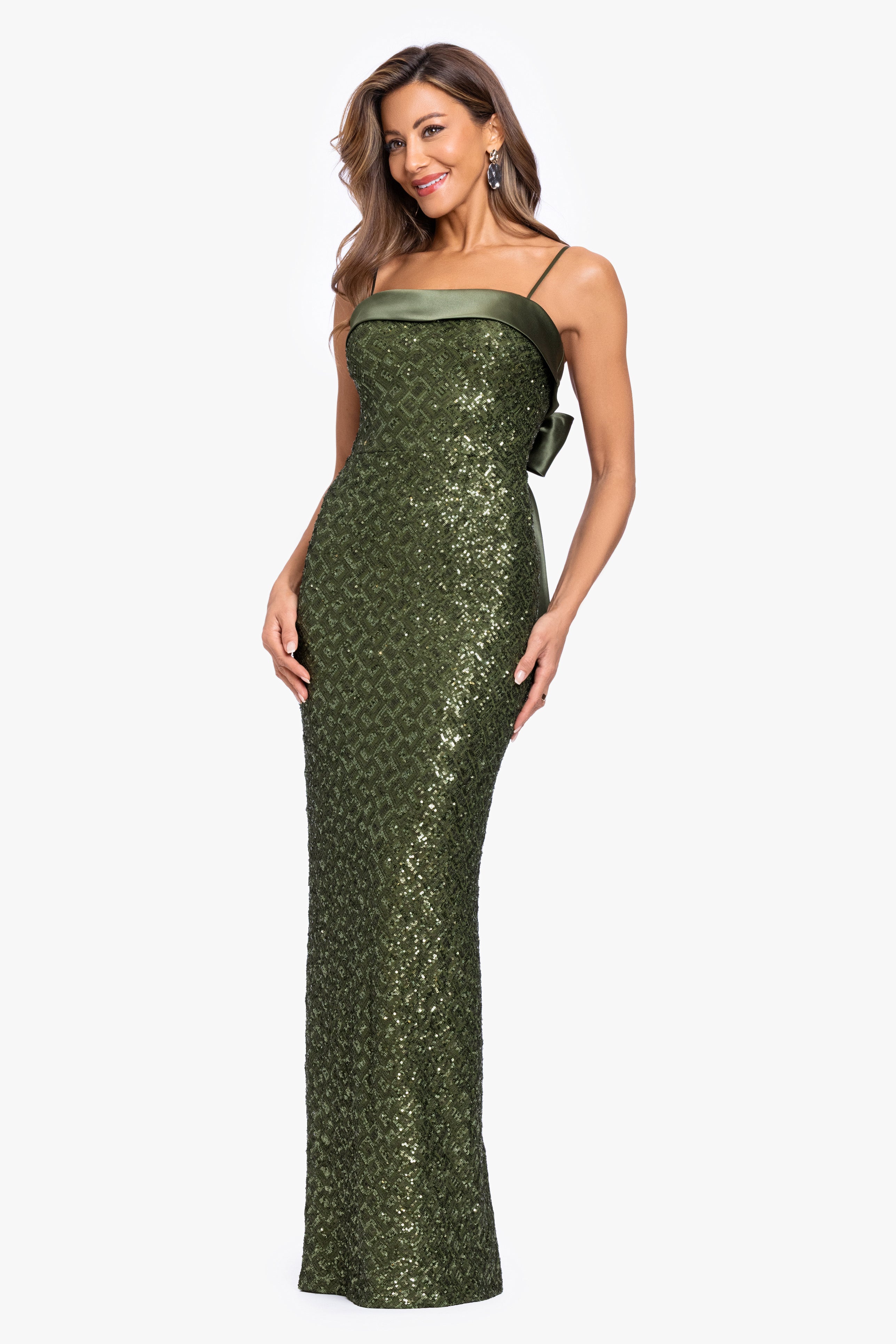 "Gloriana" Sequin Spaghetti Satin Combo Dress