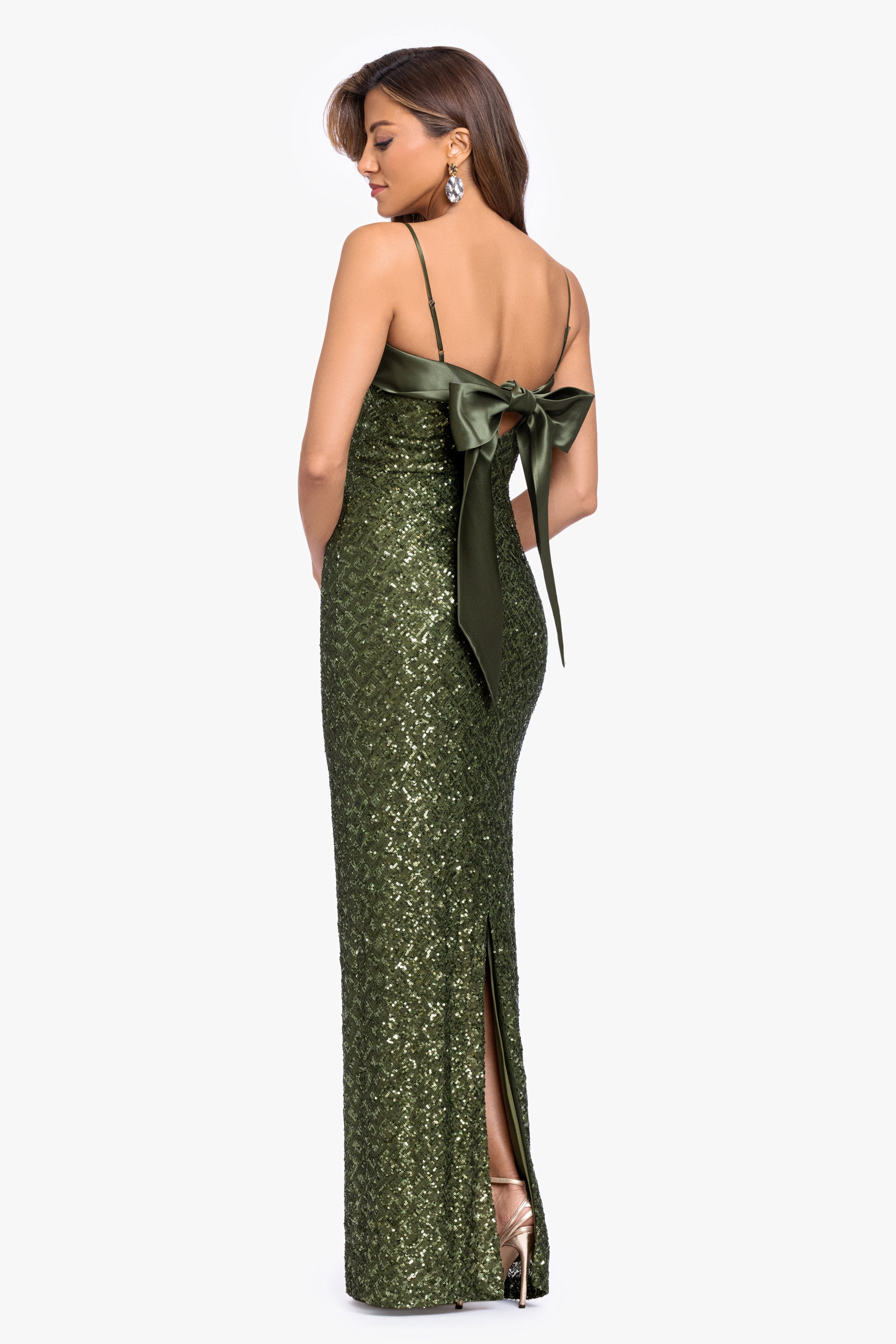 "Gloriana" Sequin Spaghetti Satin Combo Dress