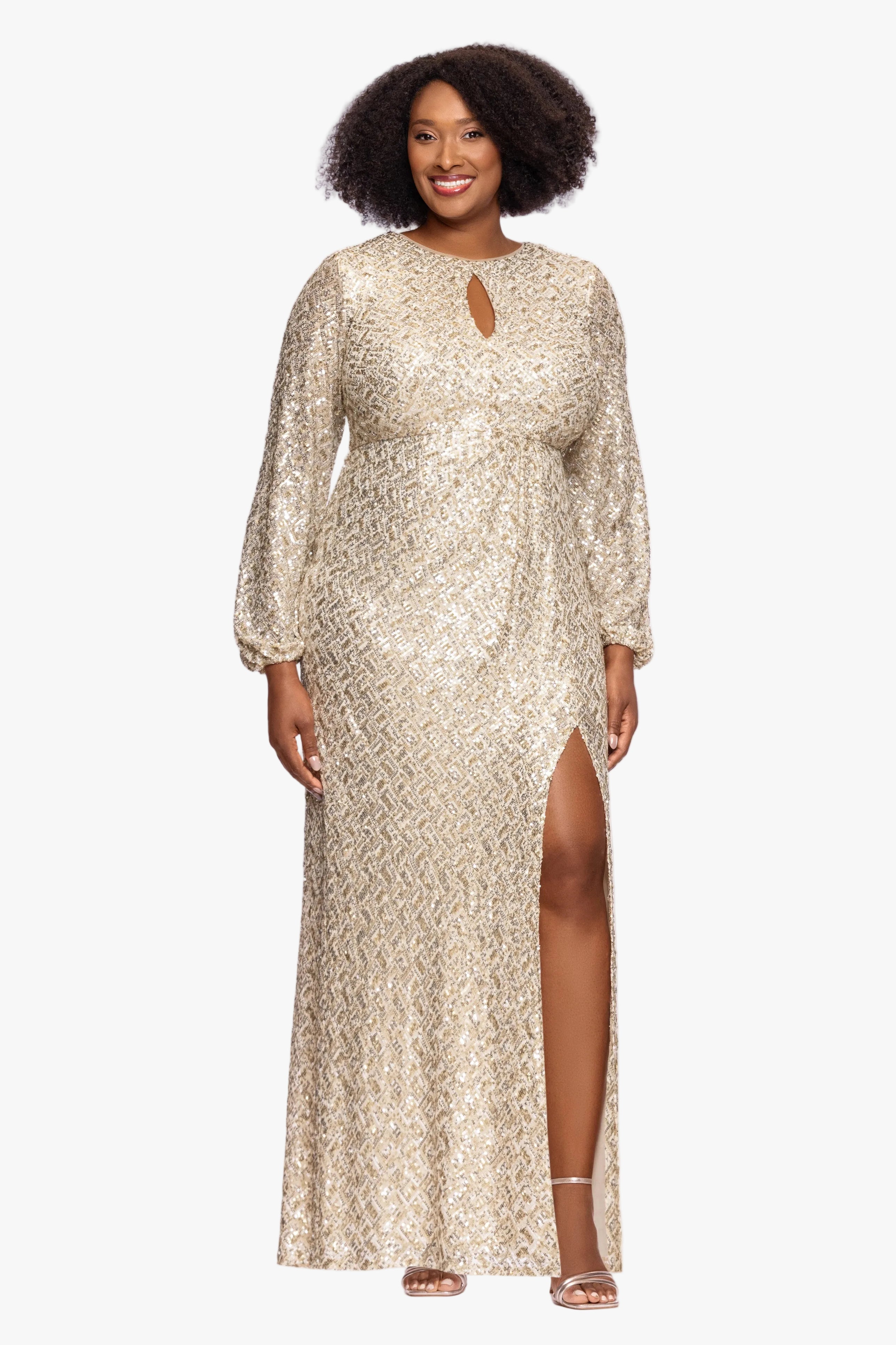 Plus "Alessia" Sequin Long Sleeve Keyhole Dress
