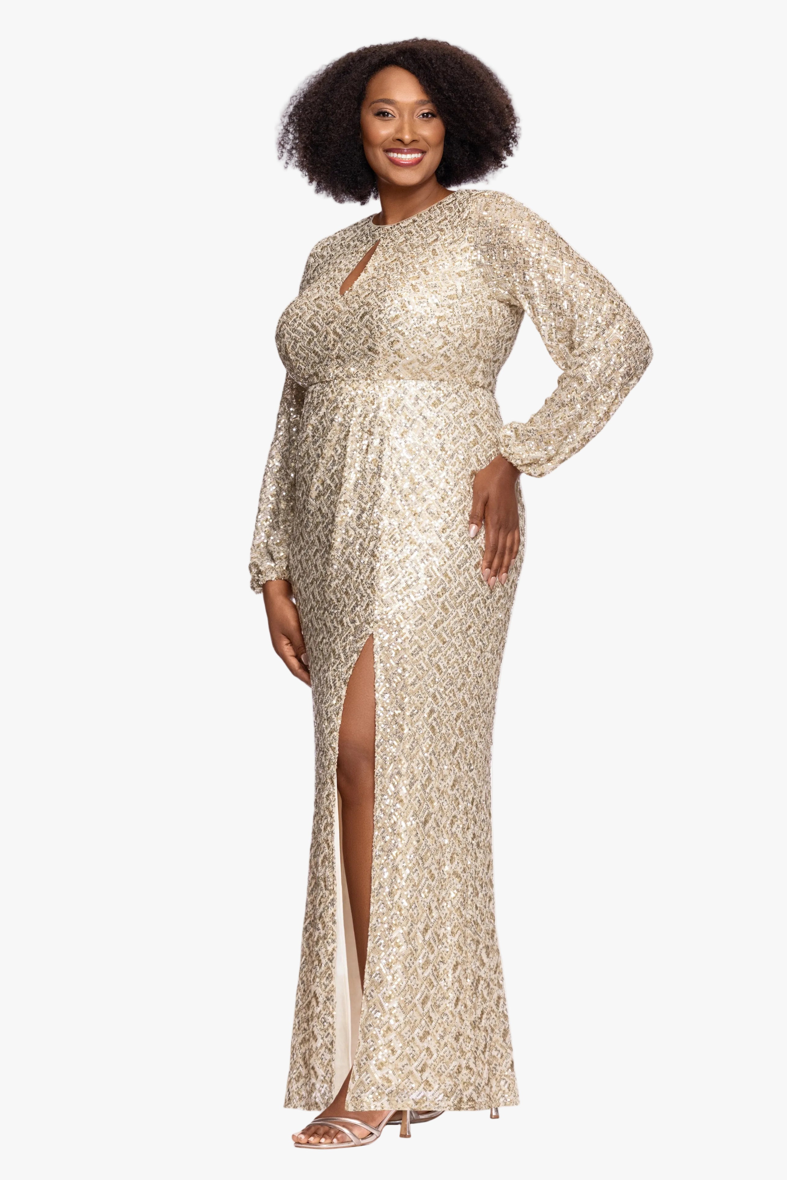 Plus "Alessia" Sequin Long Sleeve Keyhole Dress