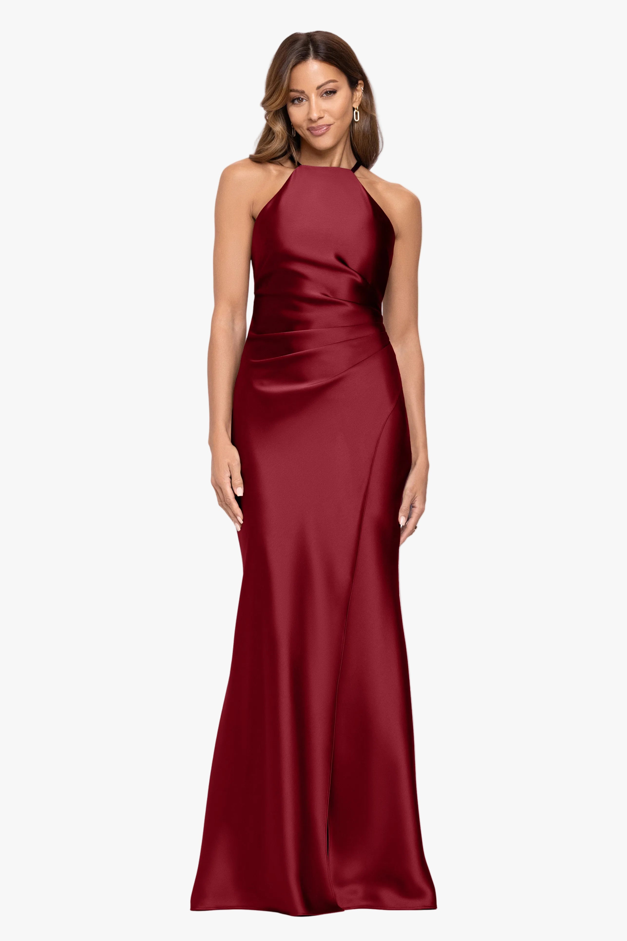 "Iliana" Satin Tie Neck Rouch Back Dress