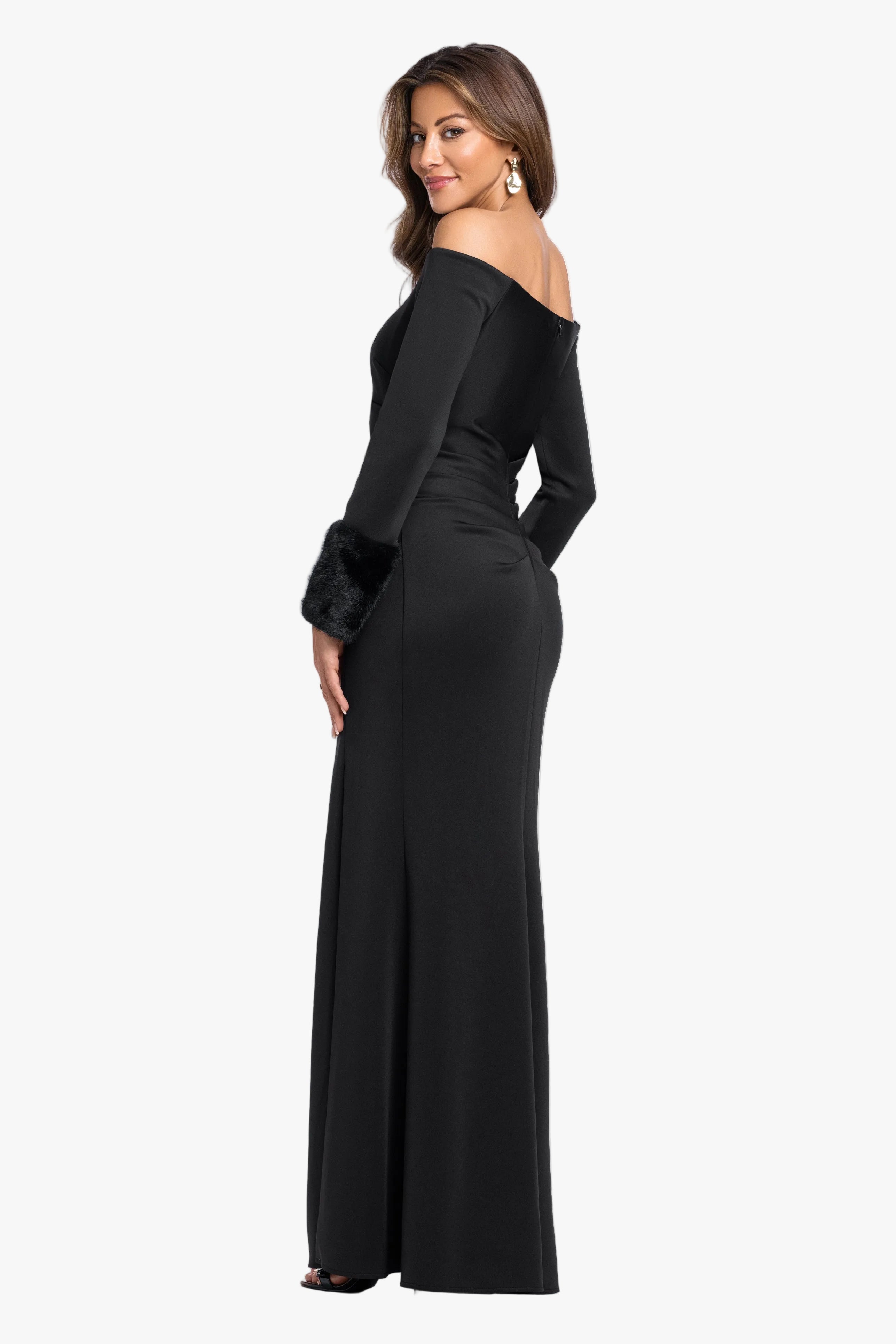 "Carolina" Techno Scuba Off The Shoulder Fur Sleeve Dress