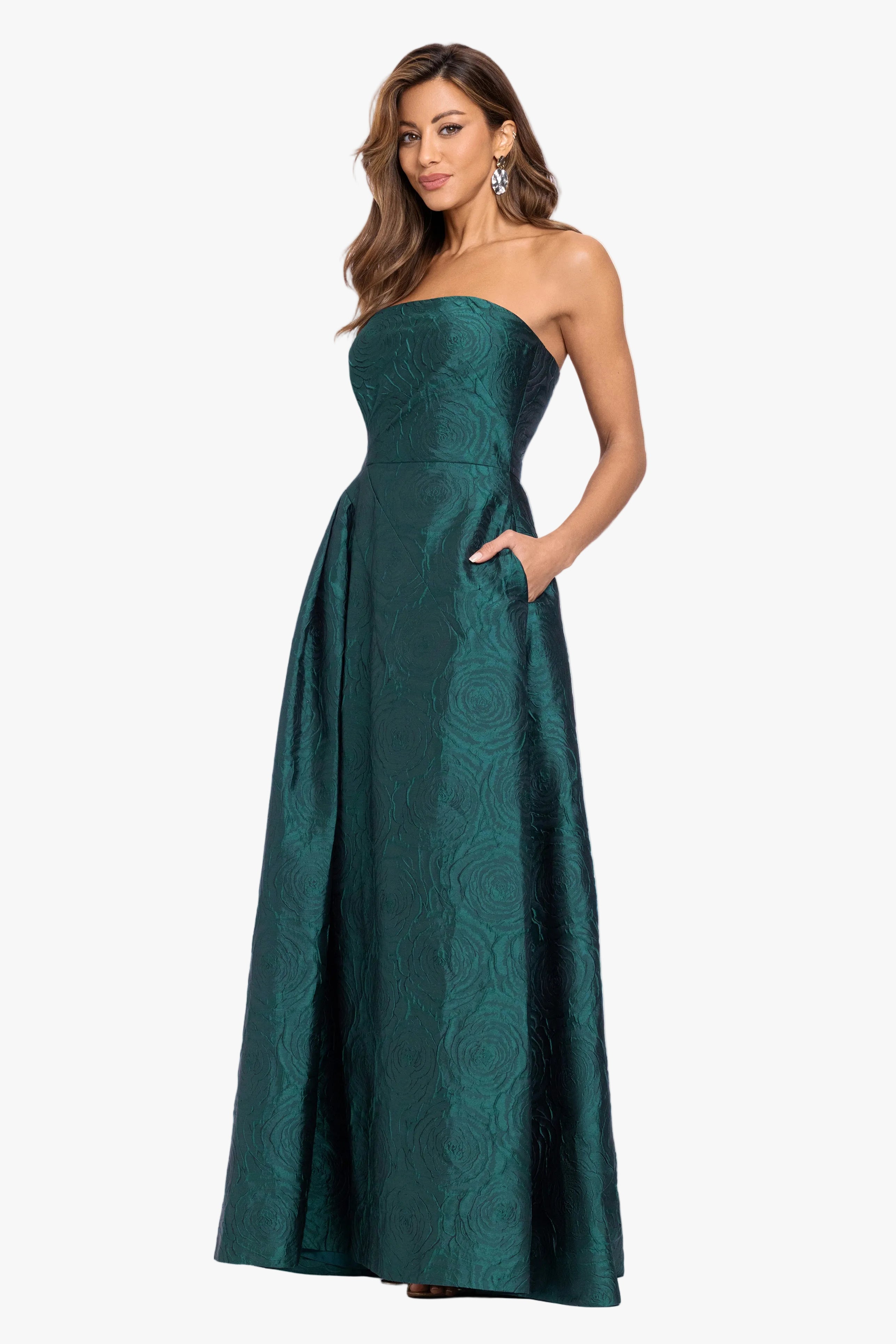 "Bradley" Brocade Strapless Ballgown