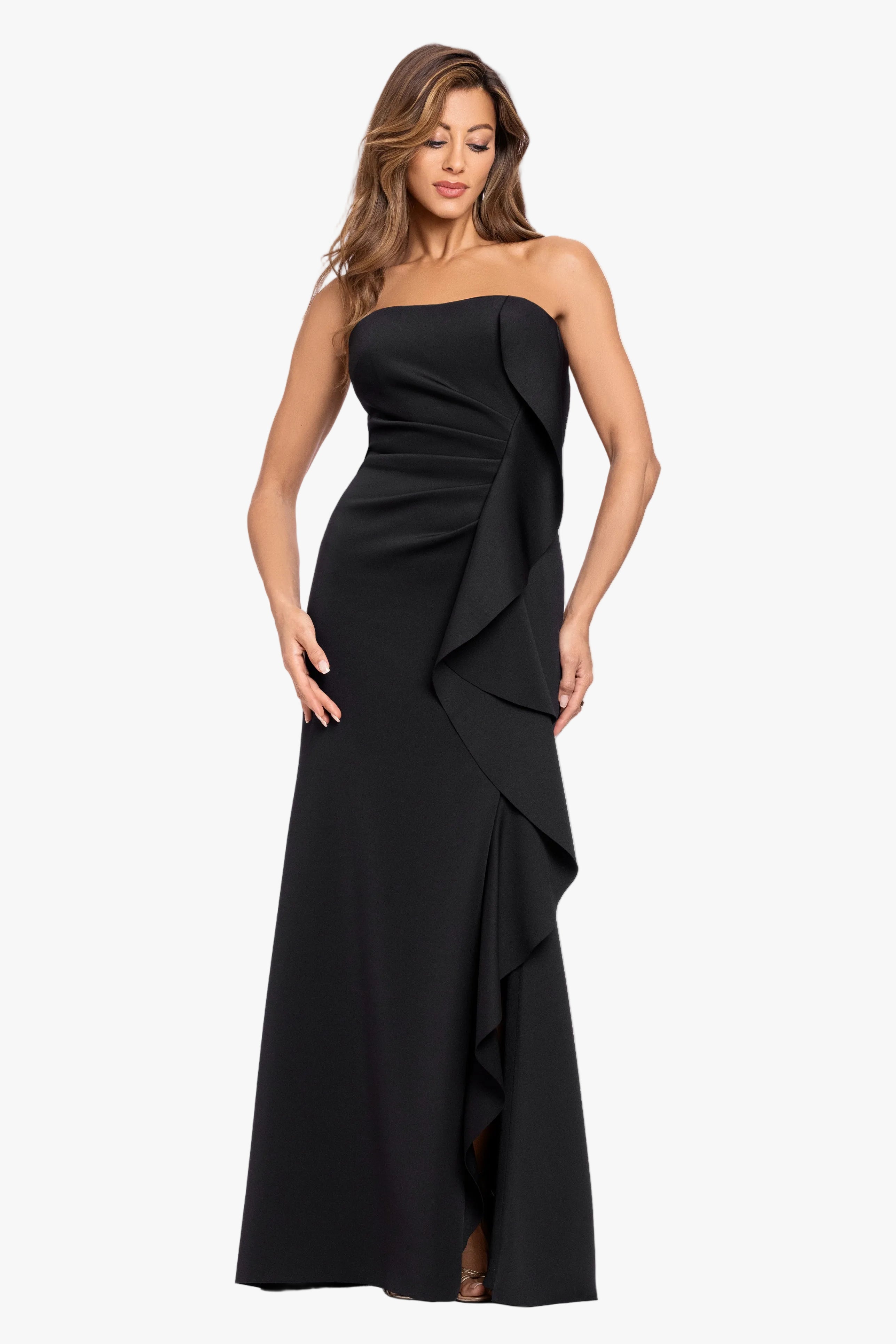 "Brianne" Techno Scuba Side Ruffle Dress
