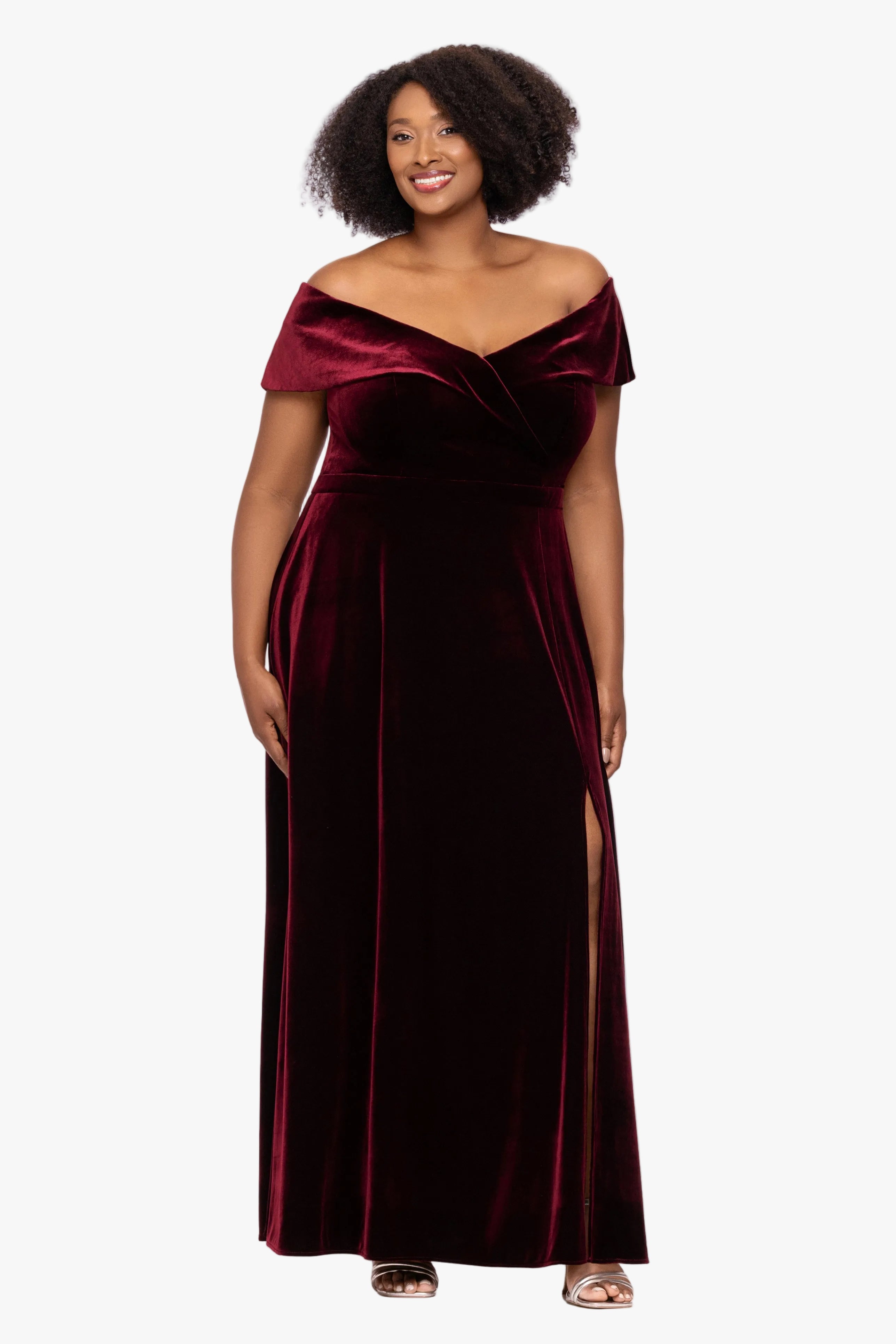 "Candace" Velvet Off Shoulder Gown